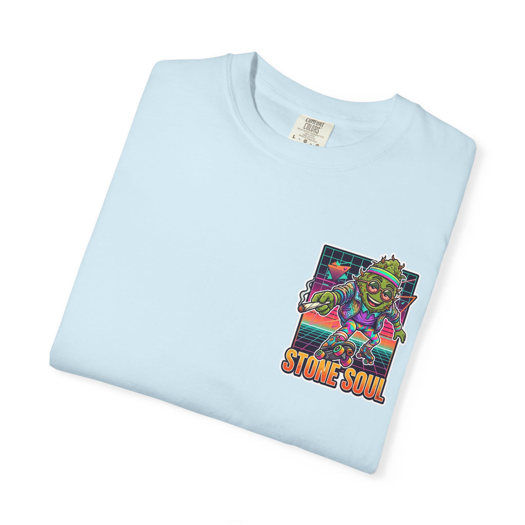 Retro 80s Synthwave Stone Soul Roller Skating Weed Bud Graphic Tee
