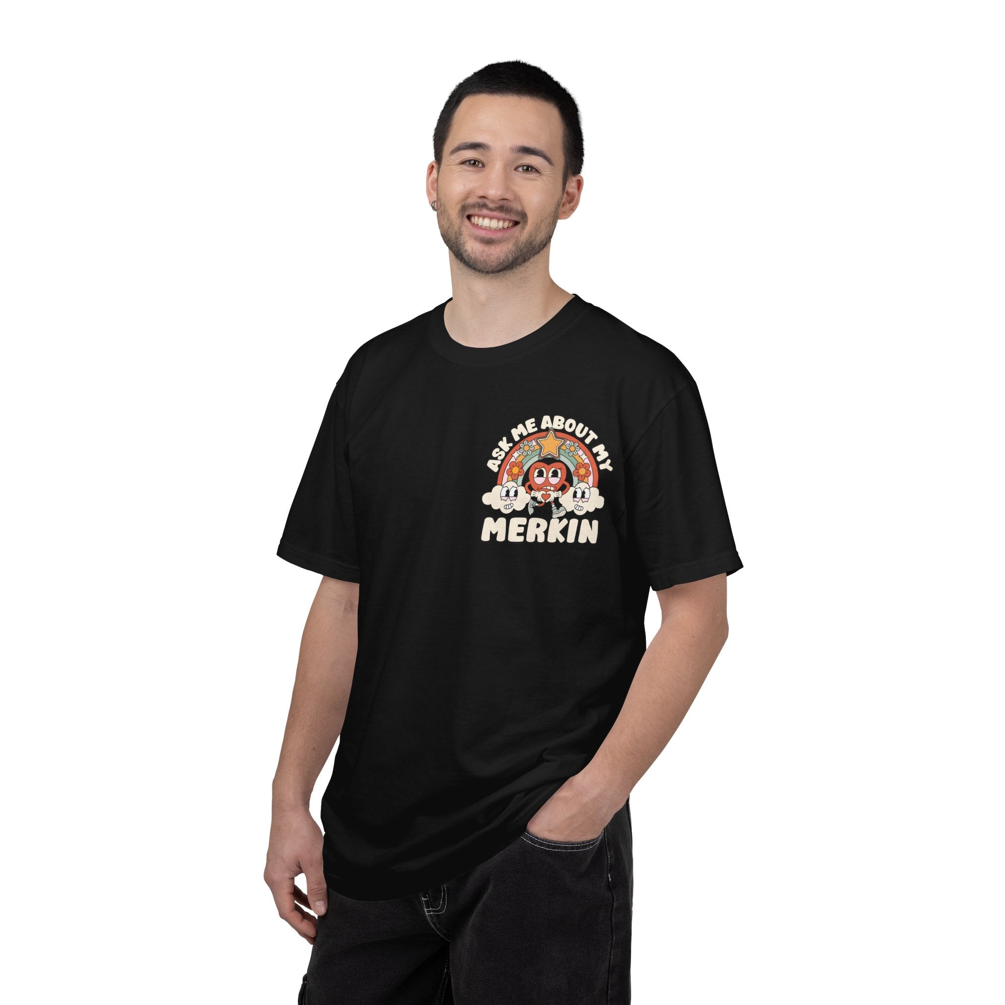 Adult Humor "Ask Me About My Merkin" Double-Sided Retro Tee