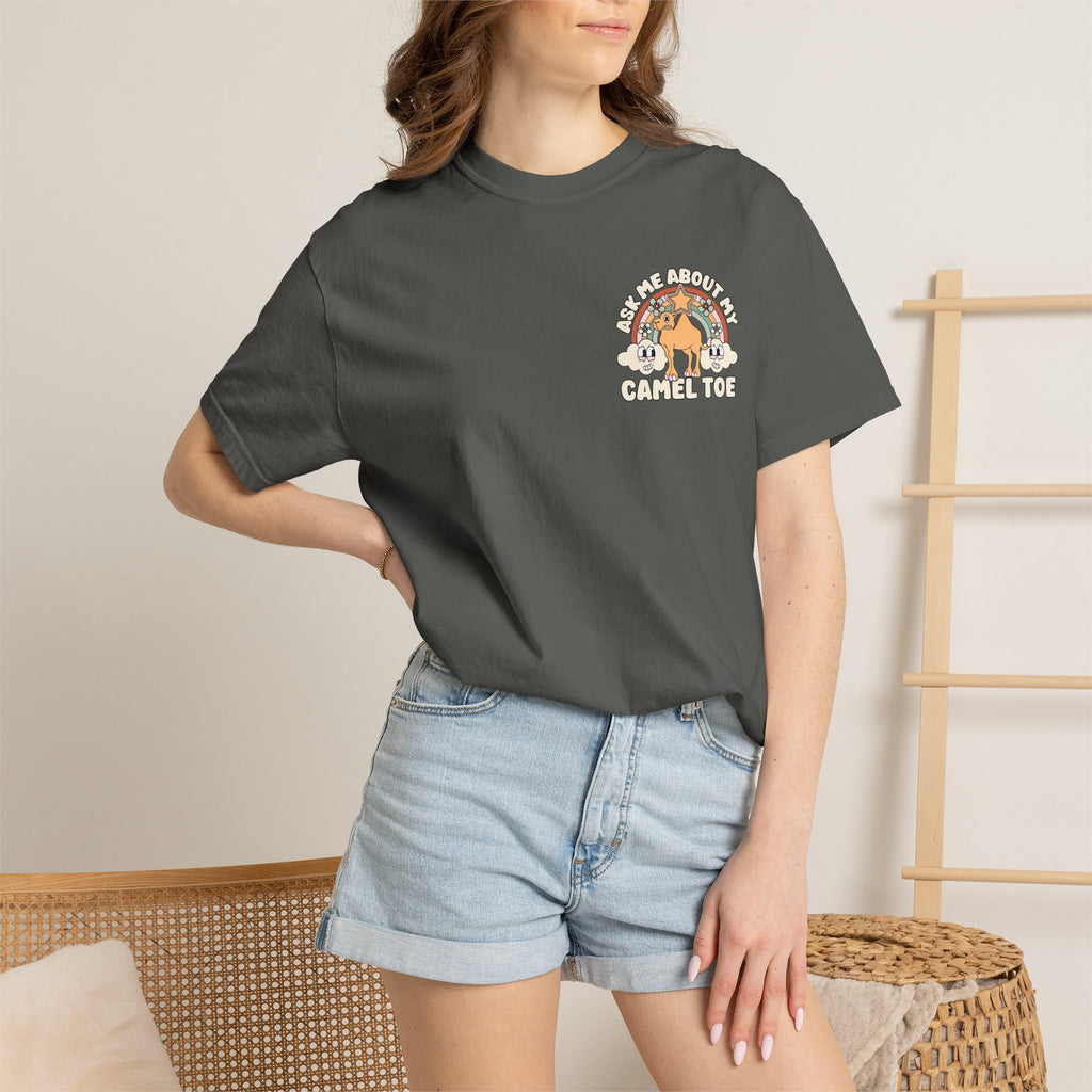 Adult Humor "Ask Me About My Camel Toe" Double-Sided Retro Tee