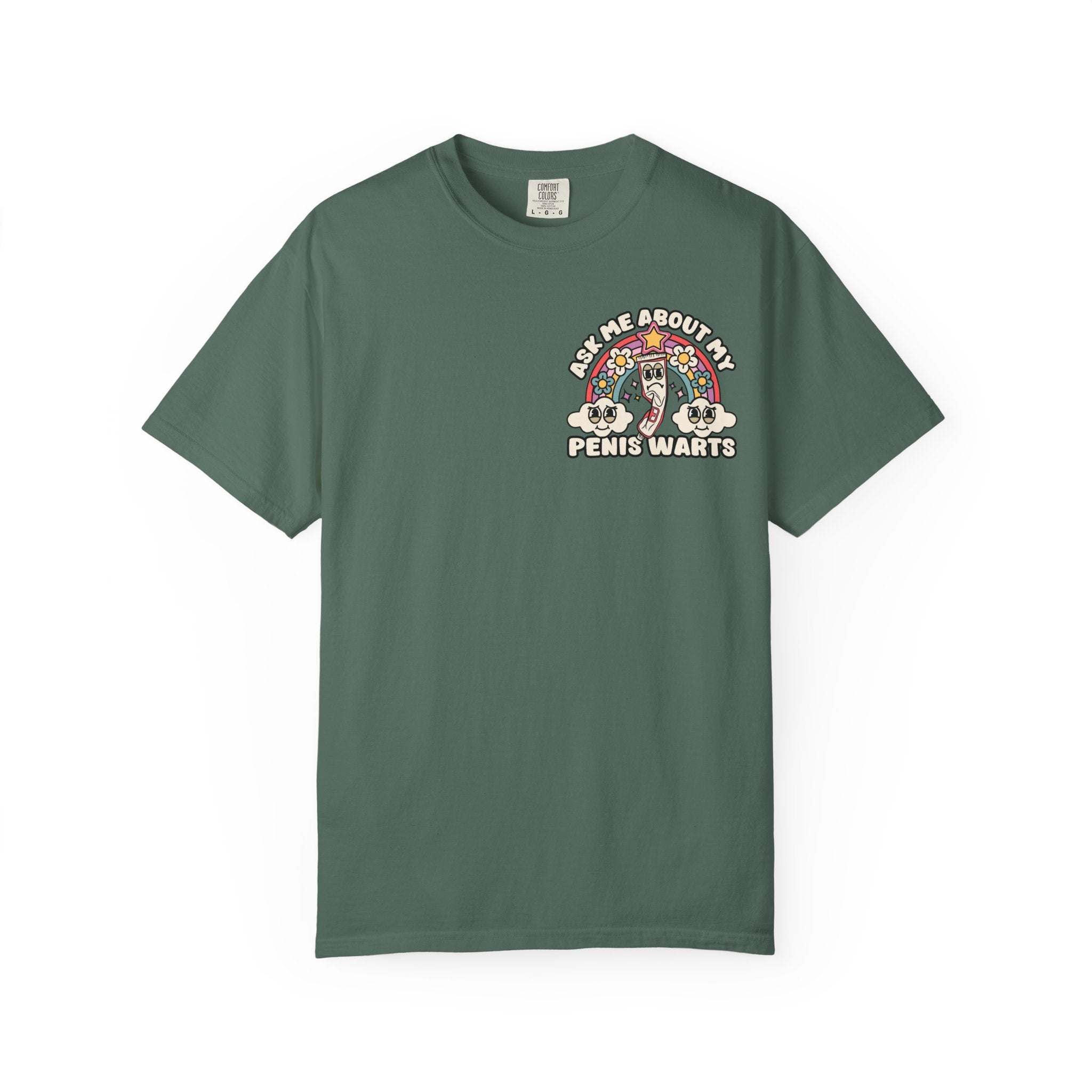 Adult Humor "Ask Me About My Penis Warts" Double-Sided Retro Tee