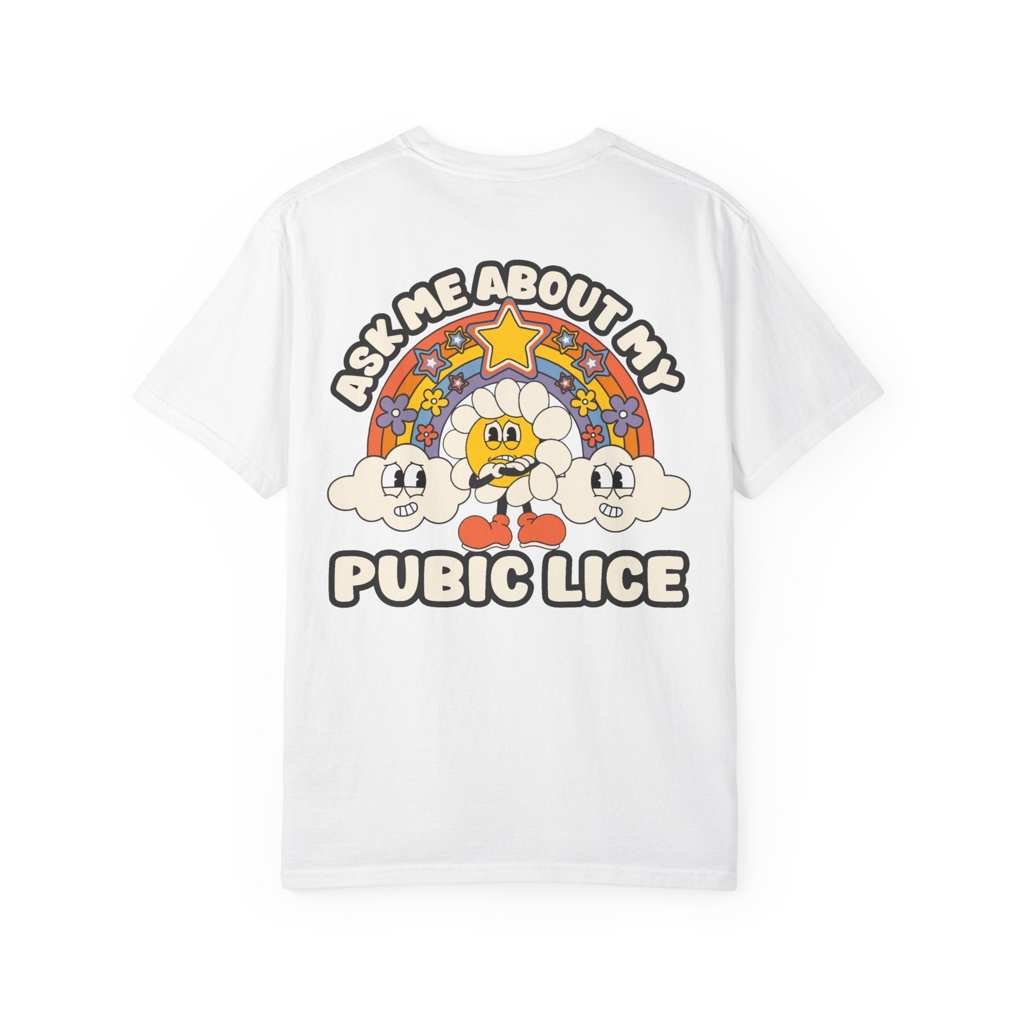 Adult Humor "Ask Me About My Pubic Lice" Double-Sided Retro Tee