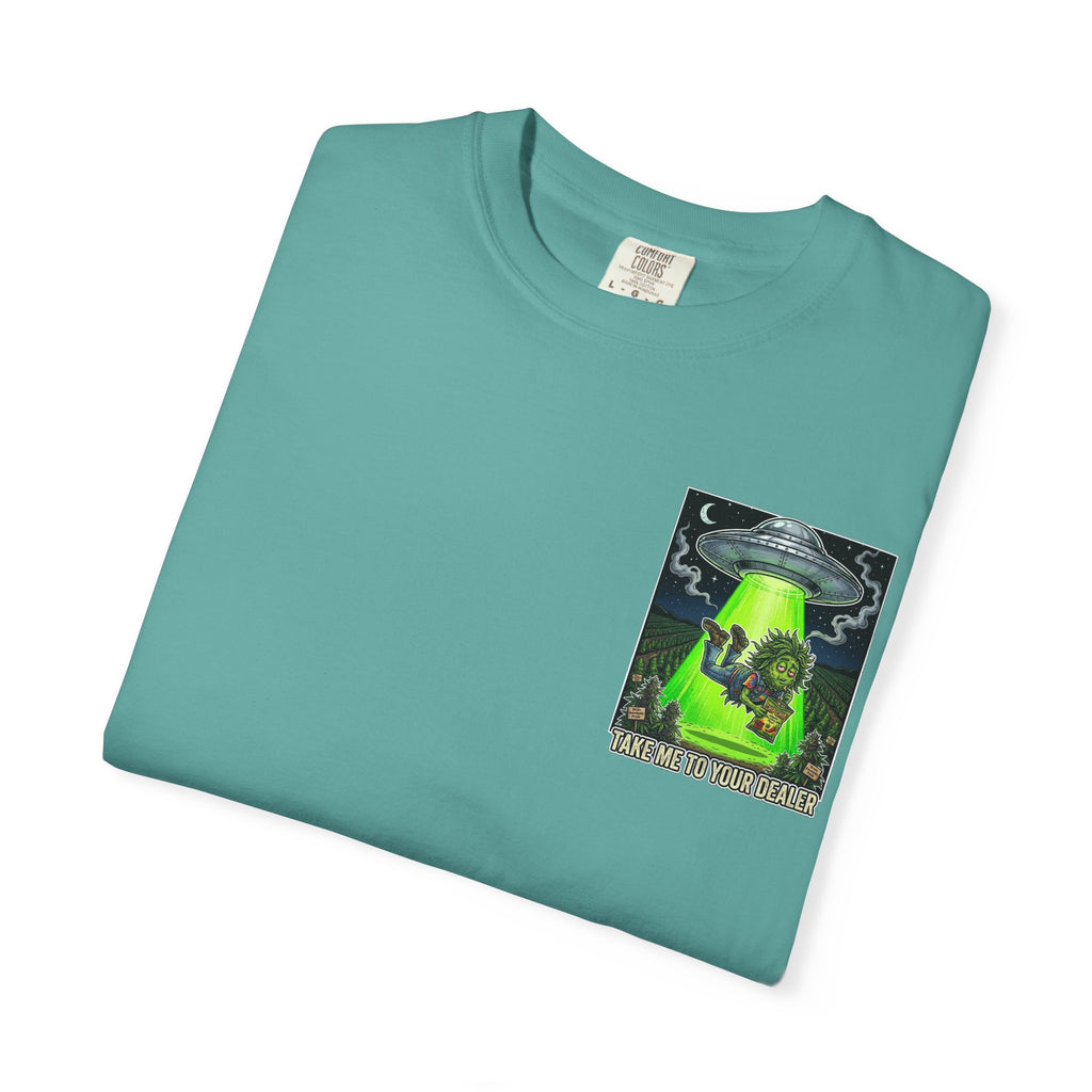 Take Me To Your Dealer - Retro Sci-Fi Cannabis Graphic Tee