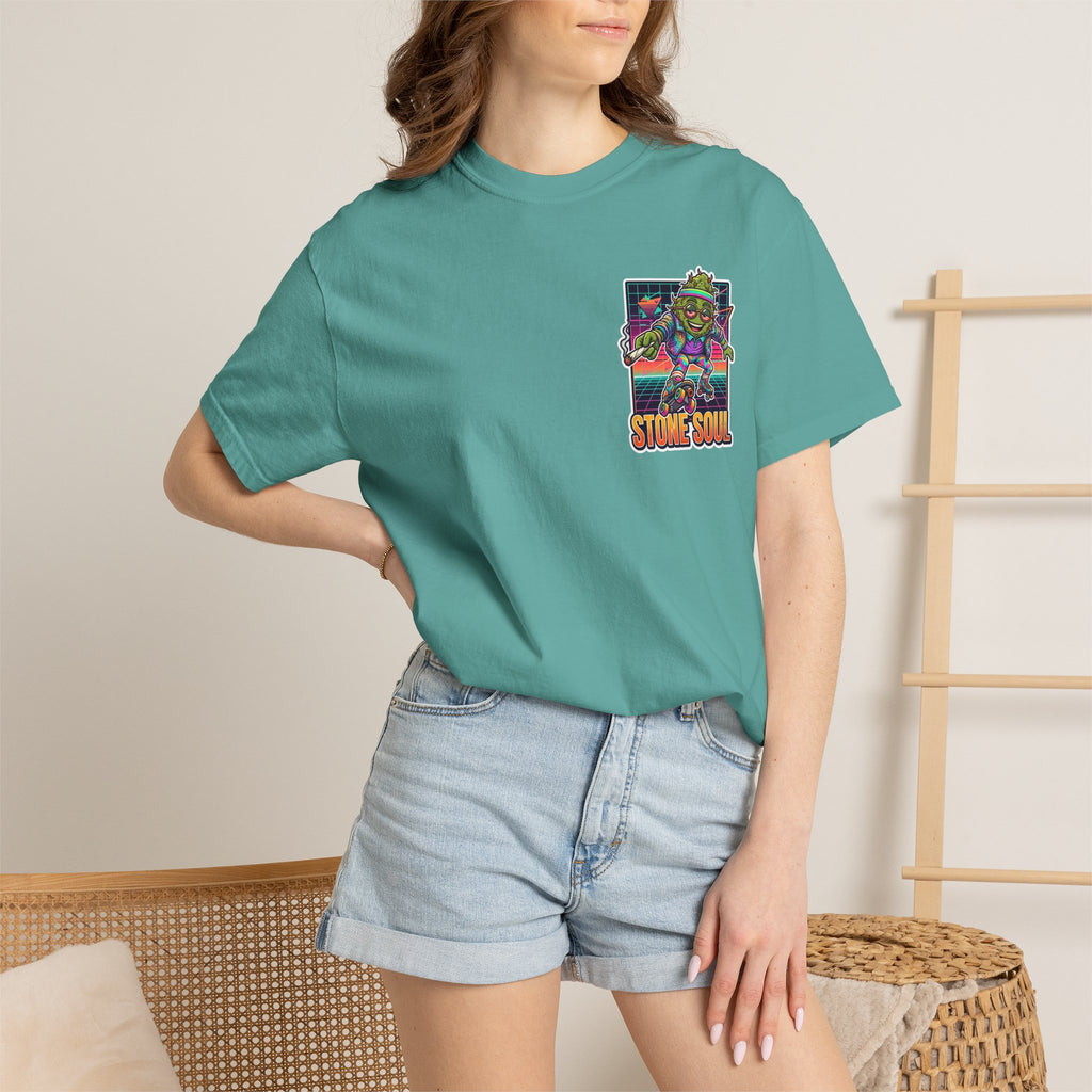 Retro 80s Synthwave Stone Soul Roller Skating Weed Bud Graphic Tee