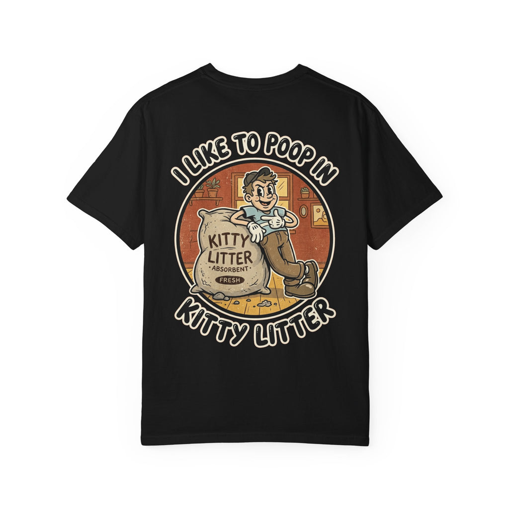 Funny 1930s Rubber Hose Kitty Litter T-Shirt - I Like To Poop In Kitty Litter Graphic Tee