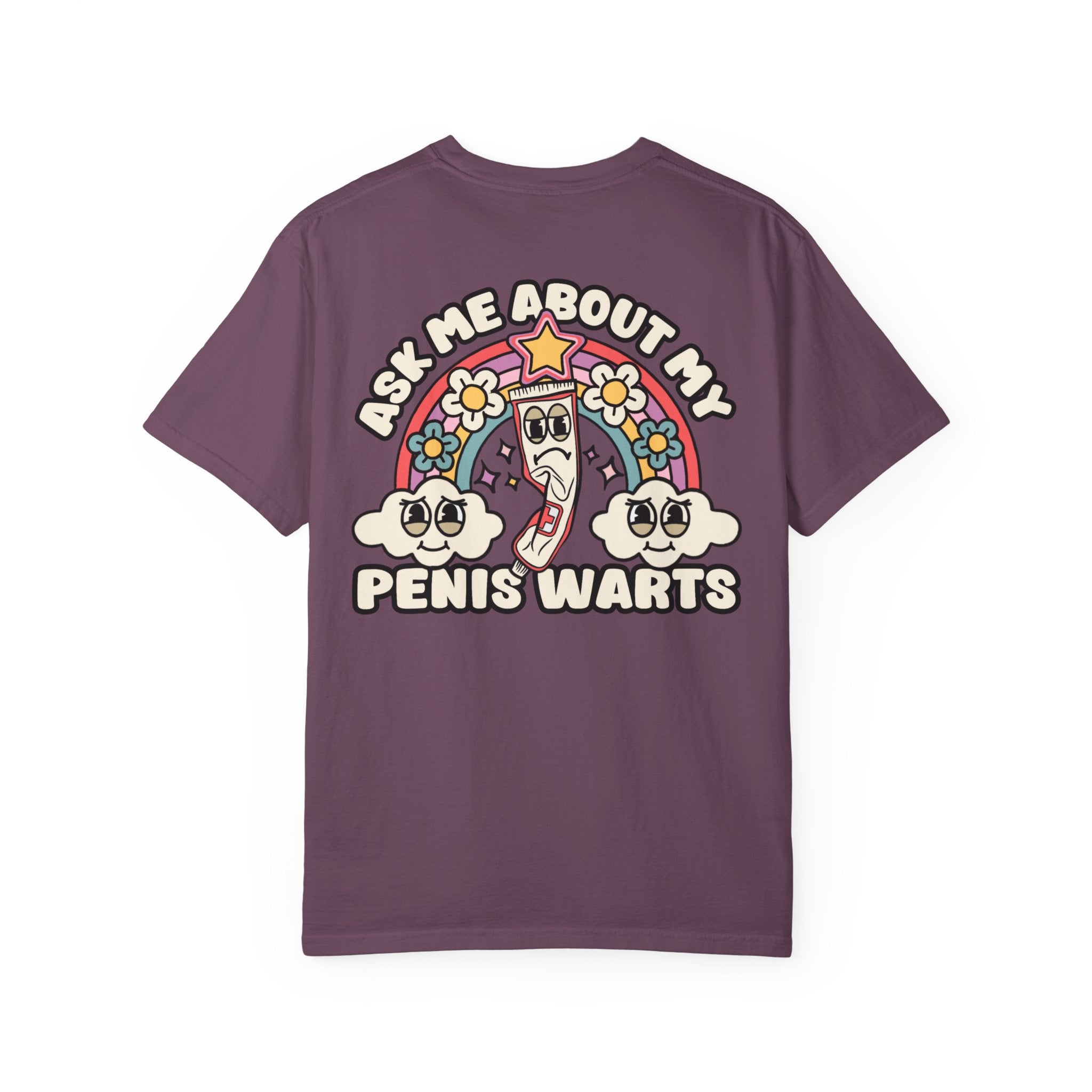 Adult Humor "Ask Me About My Penis Warts" Double-Sided Retro Tee