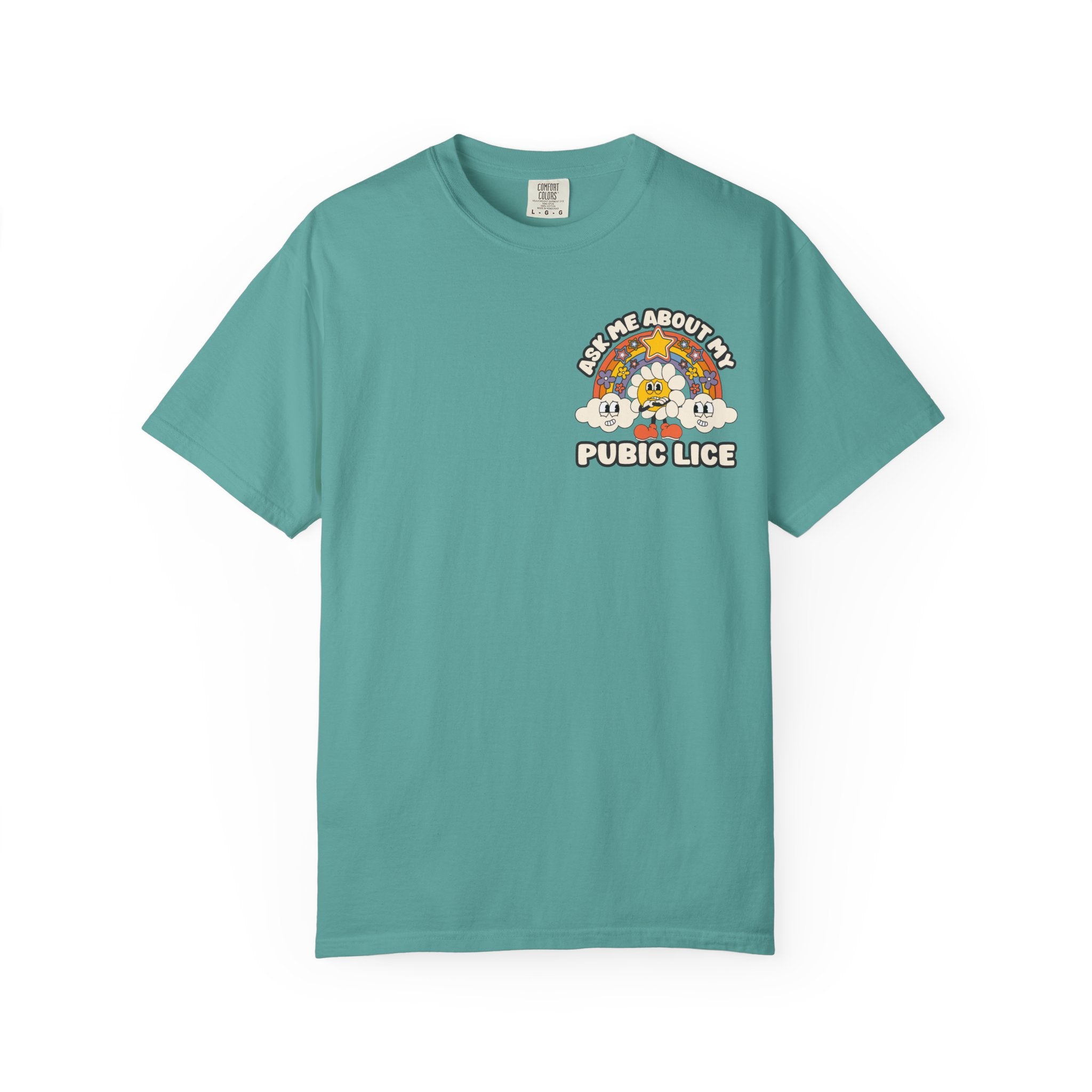 Adult Humor "Ask Me About My Pubic Lice" Double-Sided Retro Tee