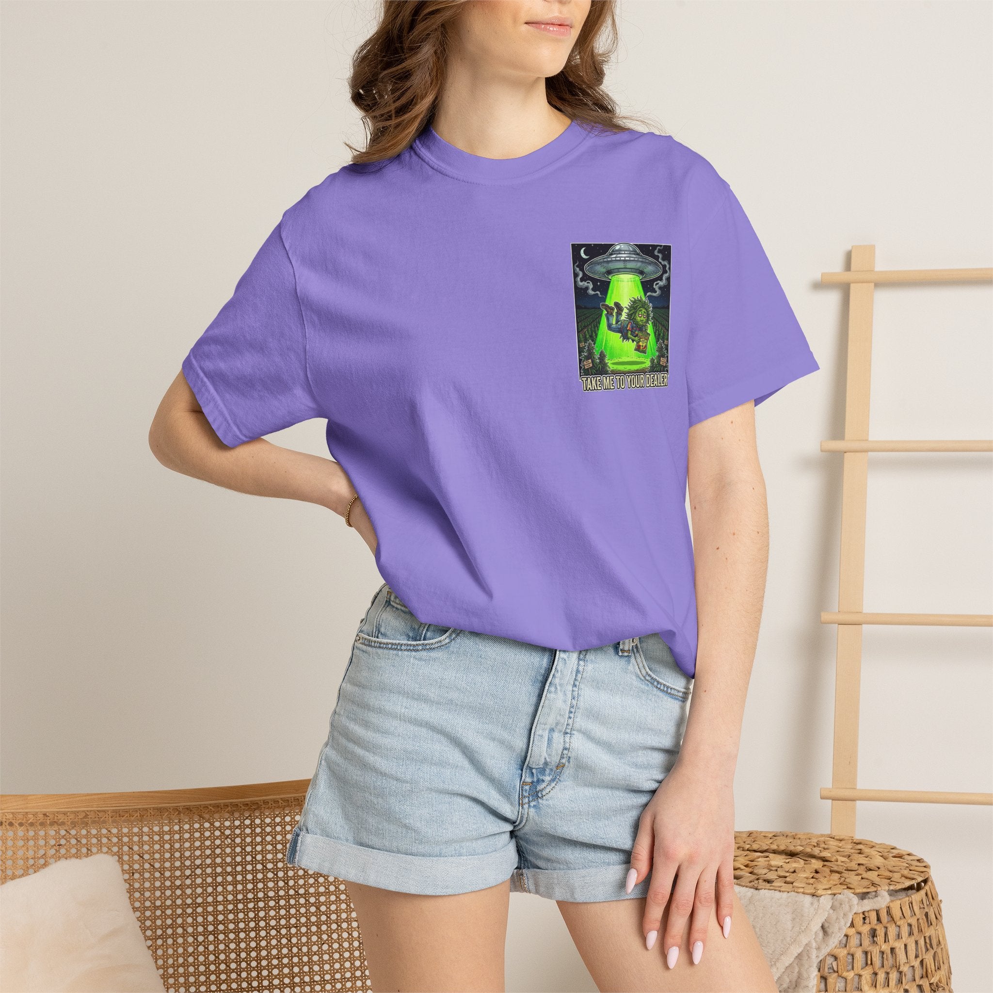 Take Me To Your Dealer - Retro Sci-Fi Cannabis Graphic Tee