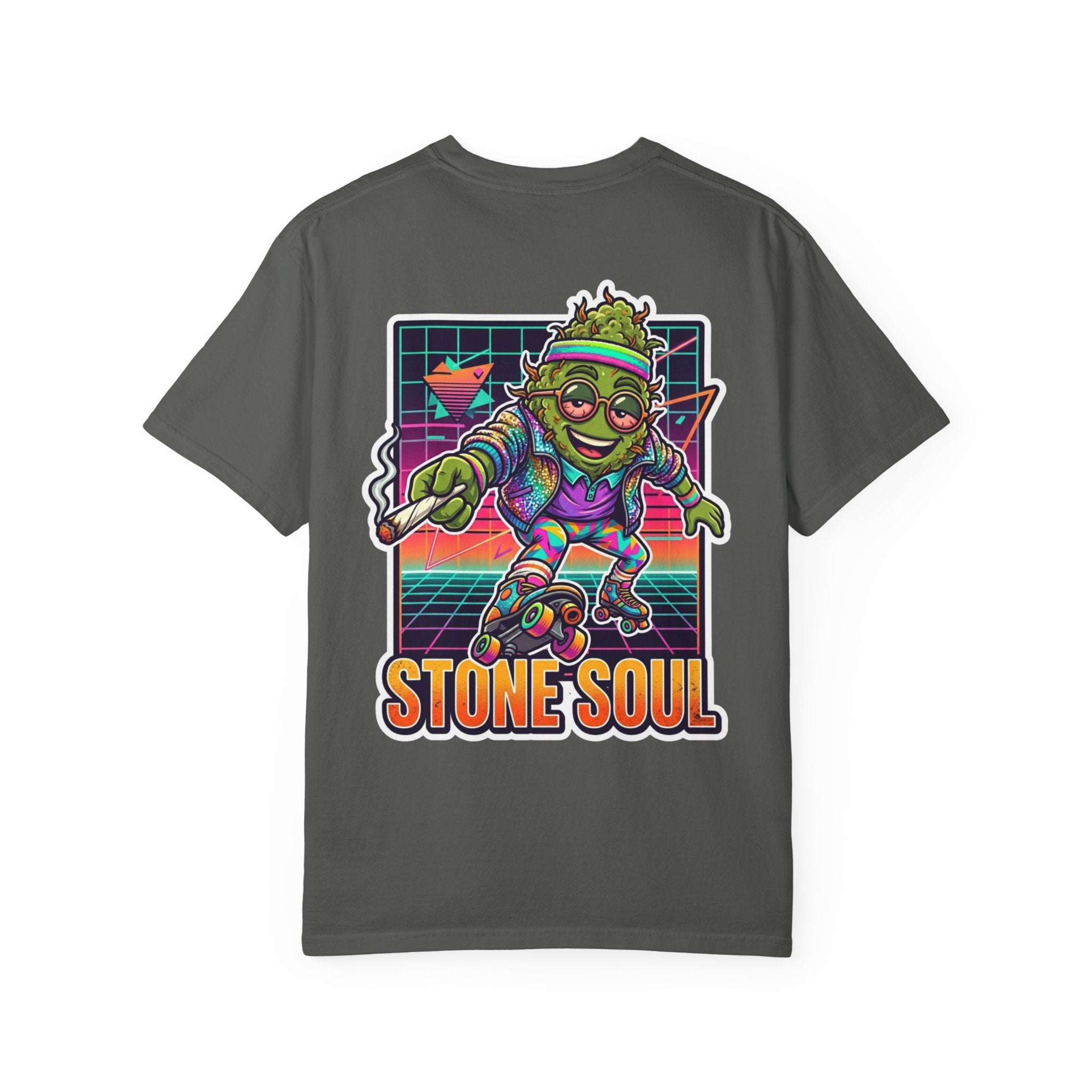 Retro 80s Synthwave Stone Soul Roller Skating Weed Bud Graphic Tee