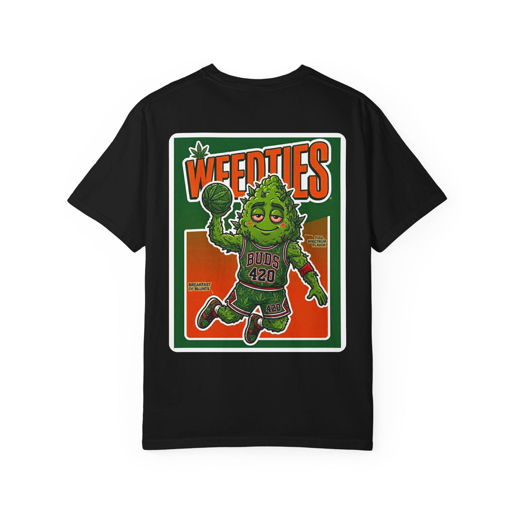Weedties Shirt - Funny Stoner Retro Cereal Parody Wheaties Basketball Buds 420 Adult Humor Tee