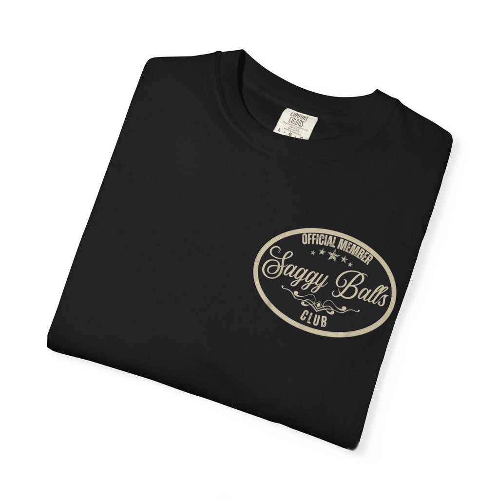 Funny Saggy Balls Club T-Shirt - Retro Bicker Parody Adult Humor Gift Tee