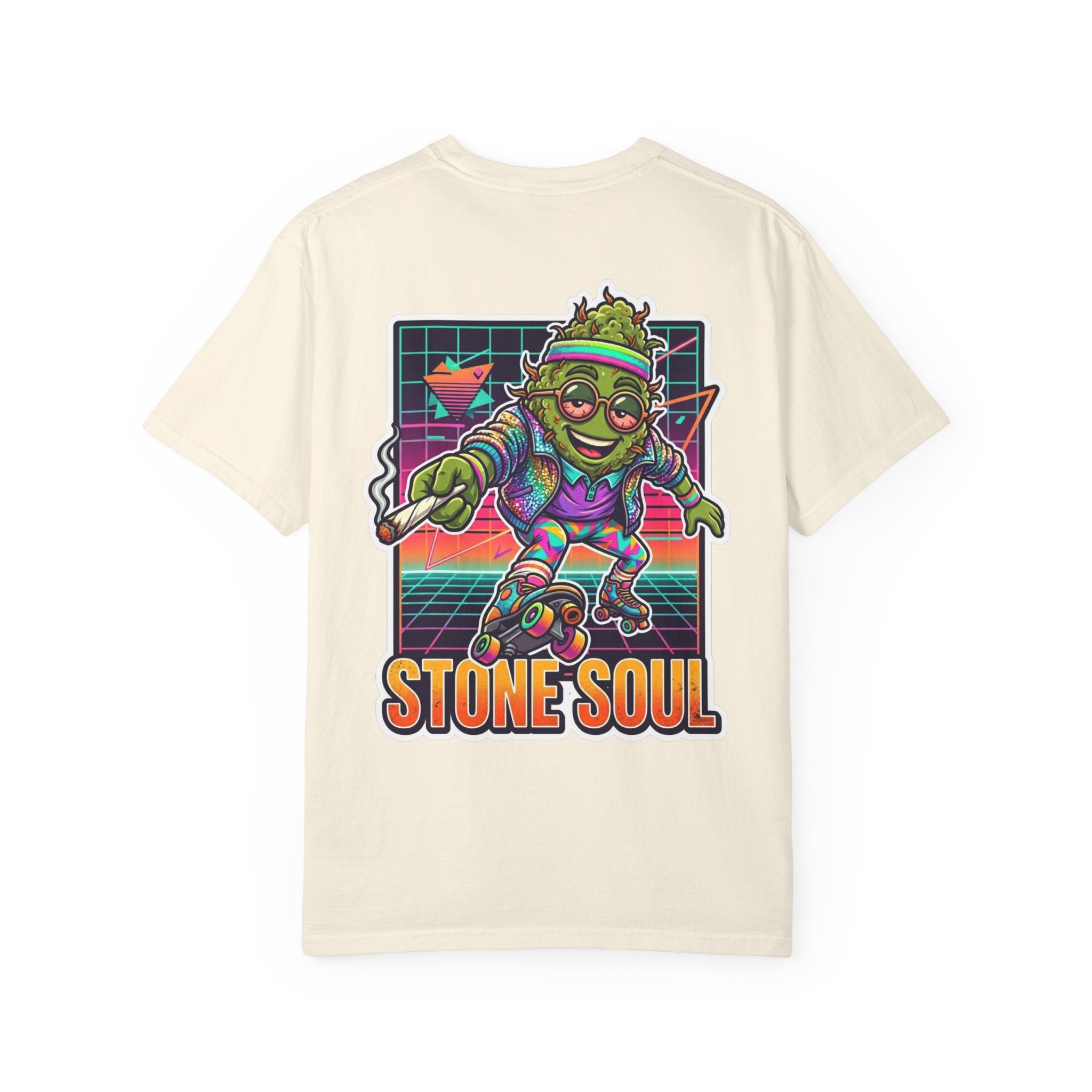 Retro 80s Synthwave Stone Soul Roller Skating Weed Bud Graphic Tee