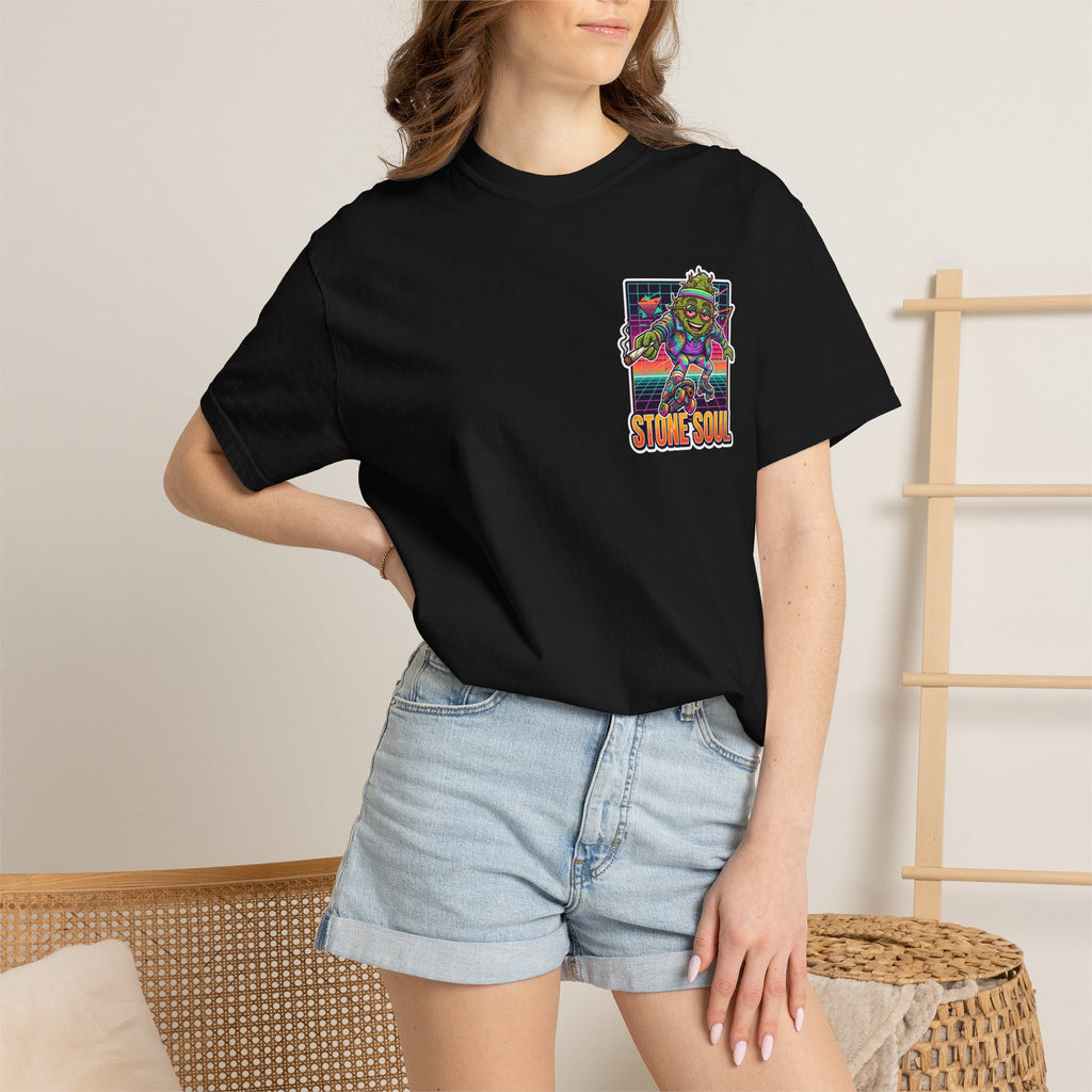 Retro 80s Synthwave Stone Soul Roller Skating Weed Bud Graphic Tee