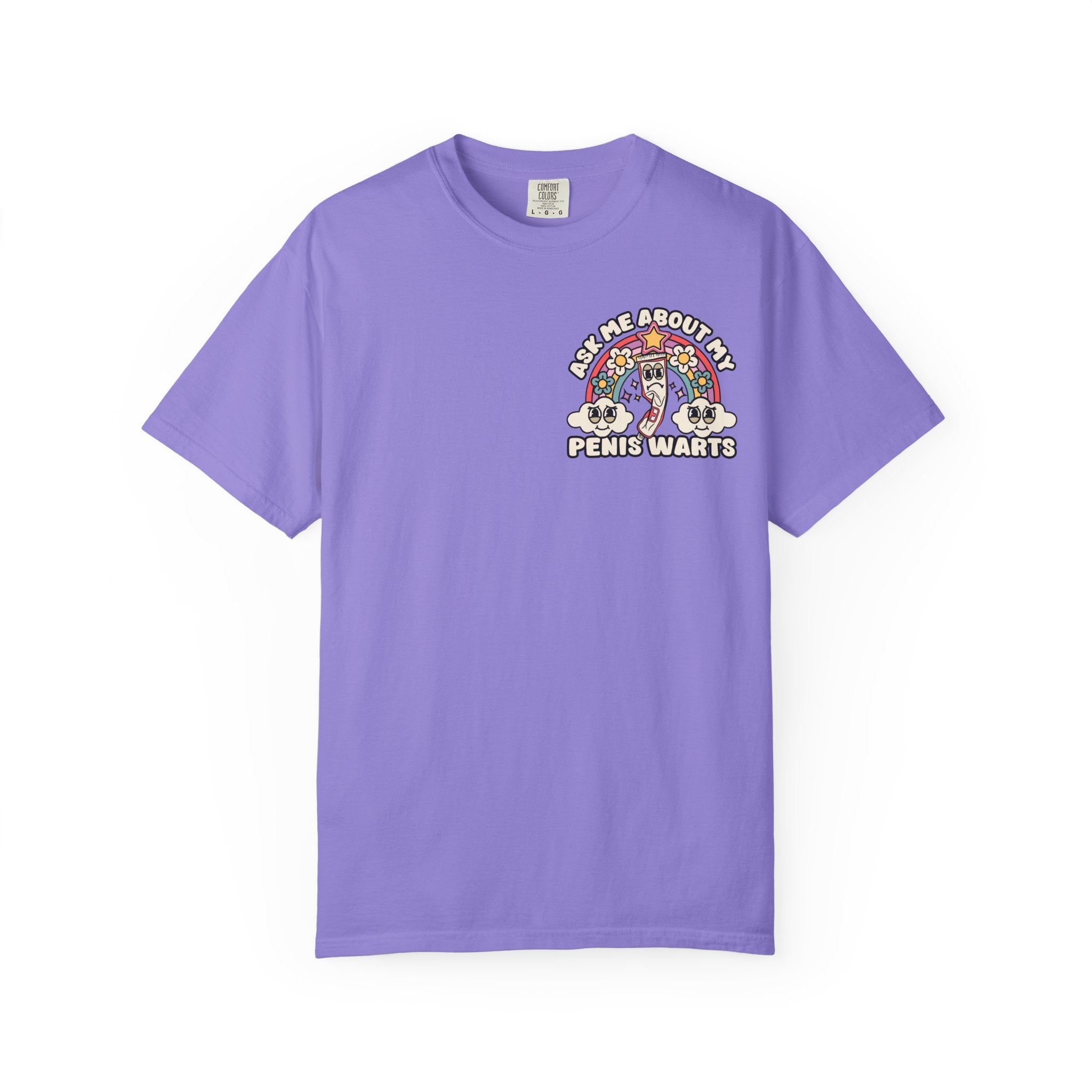 Adult Humor "Ask Me About My Penis Warts" Double-Sided Retro Tee
