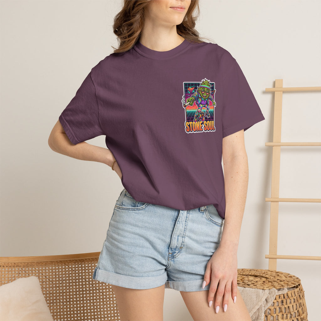 Retro 80s Synthwave Stone Soul Roller Skating Weed Bud Graphic Tee