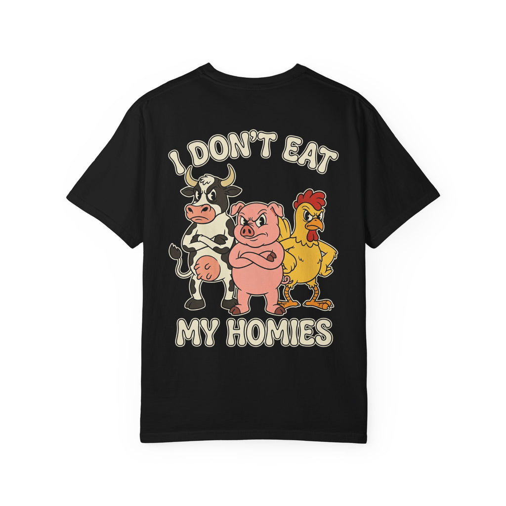 Funny Vegan Shirt I Dont Eat My Homies T-Shirt Vintage Cartoon Cow Pig Chicken Graphic Tee