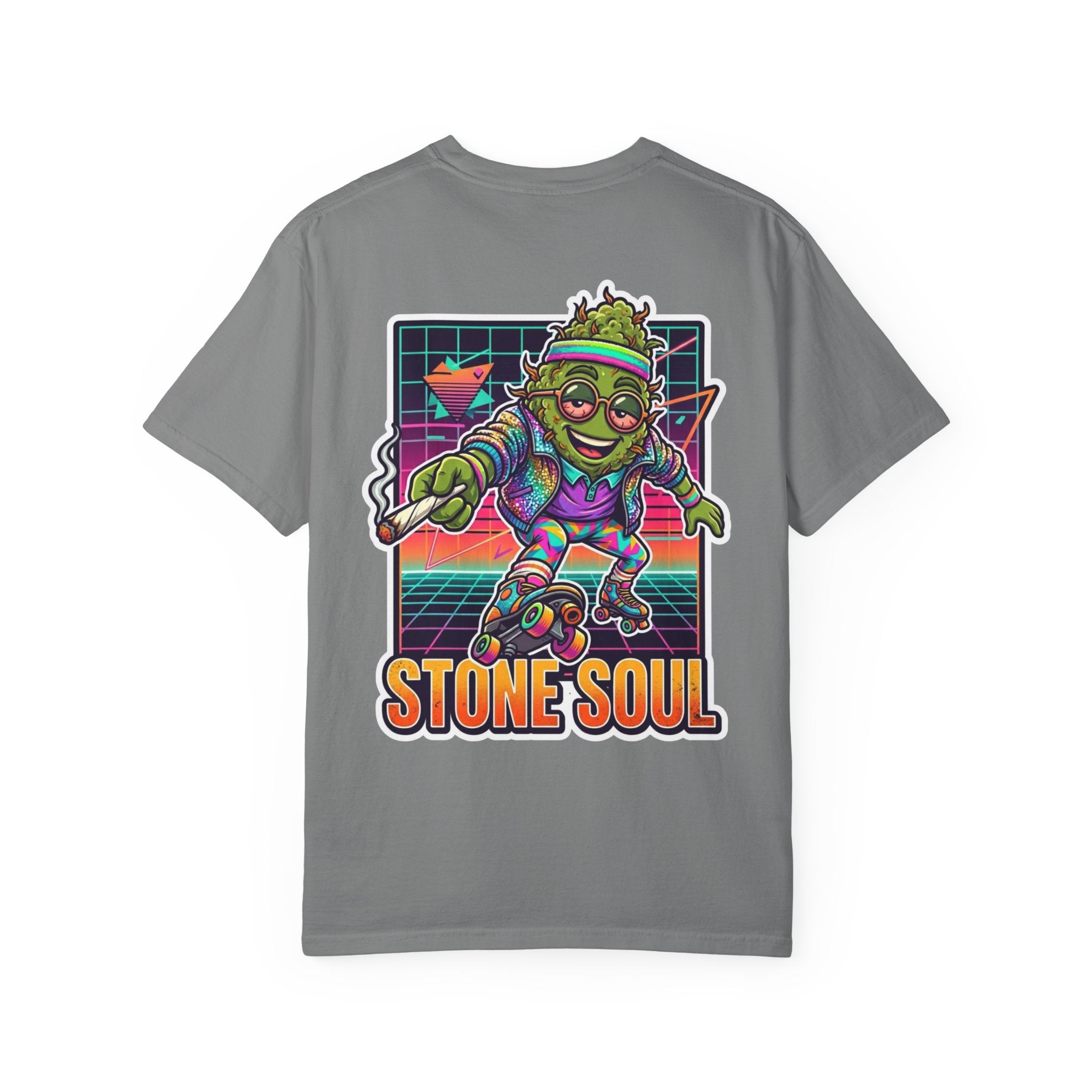 Retro 80s Synthwave Stone Soul Roller Skating Weed Bud Graphic Tee