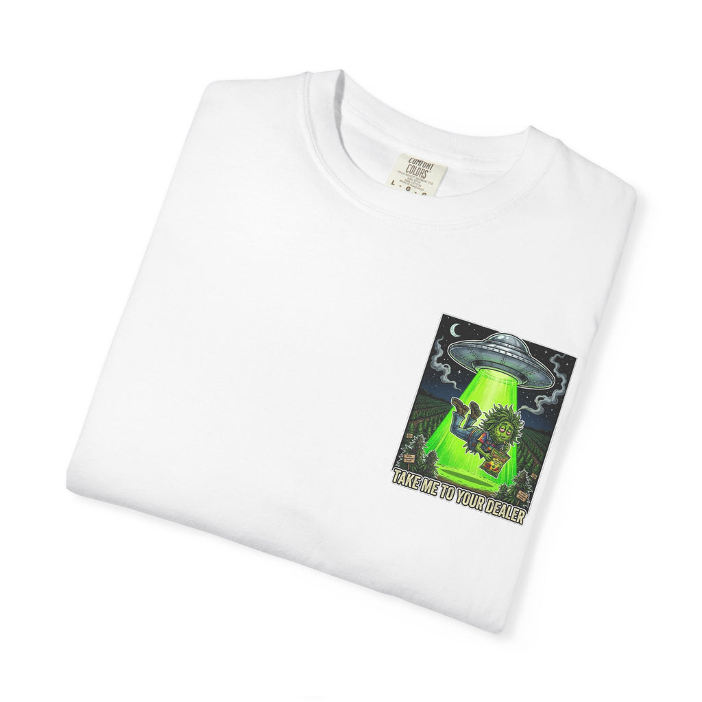 Take Me To Your Dealer - Retro Sci-Fi Cannabis Graphic Tee