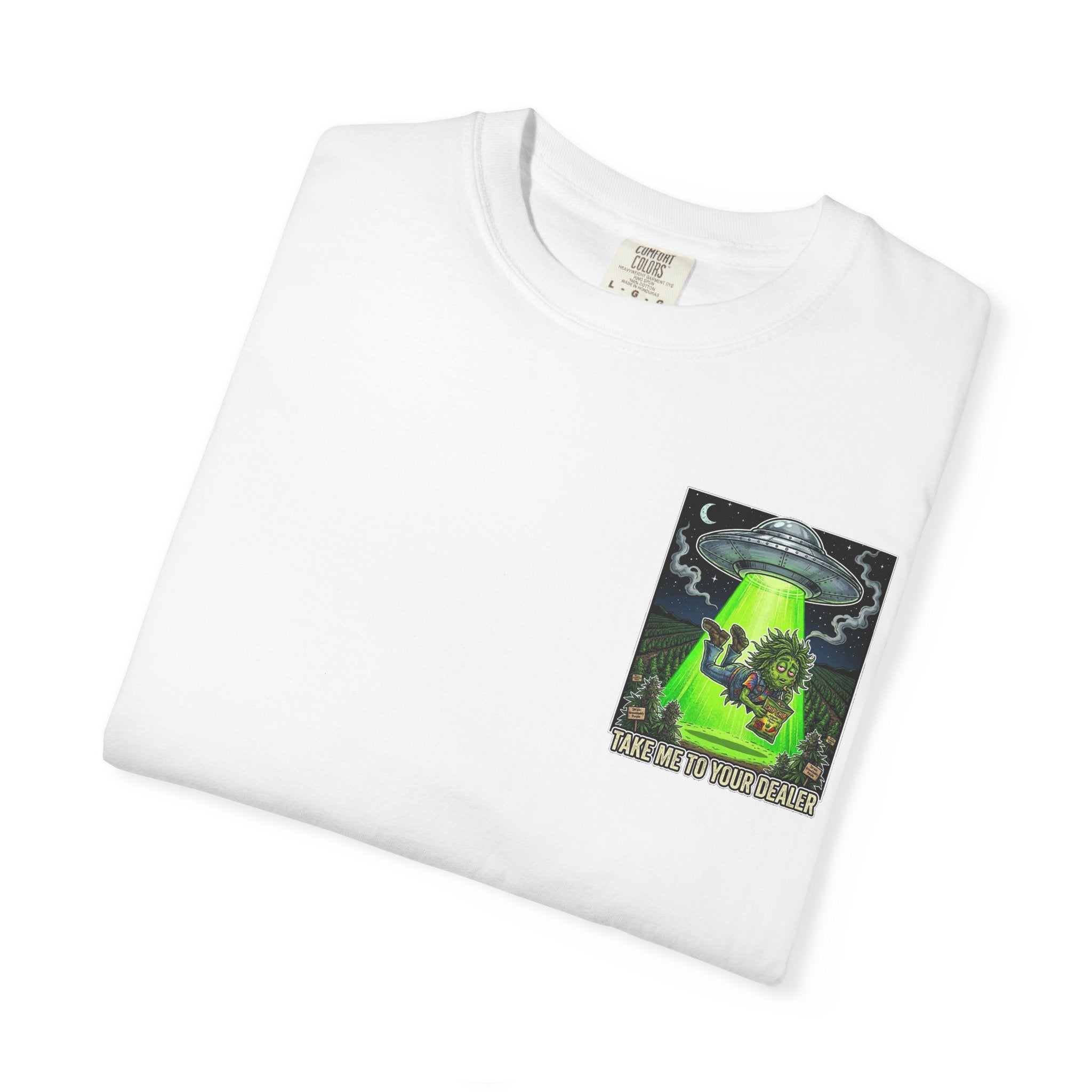 Take Me To Your Dealer - Retro Sci-Fi Cannabis Graphic Tee