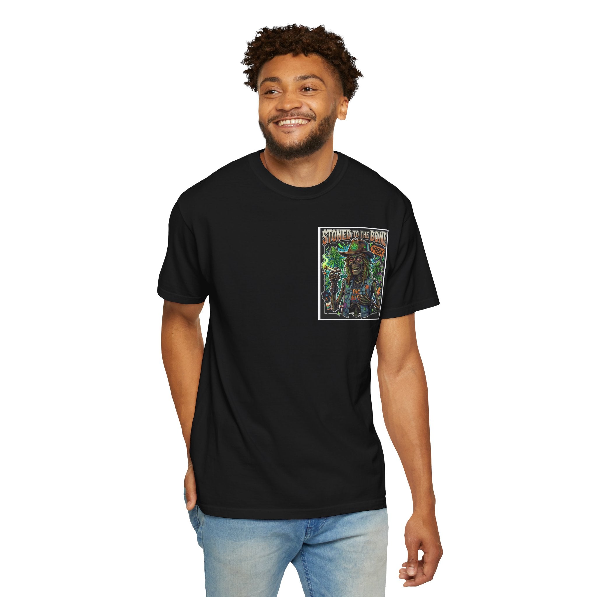 Stoned to the Bone Retro 1980s Metal Skeleton Graphic Tee