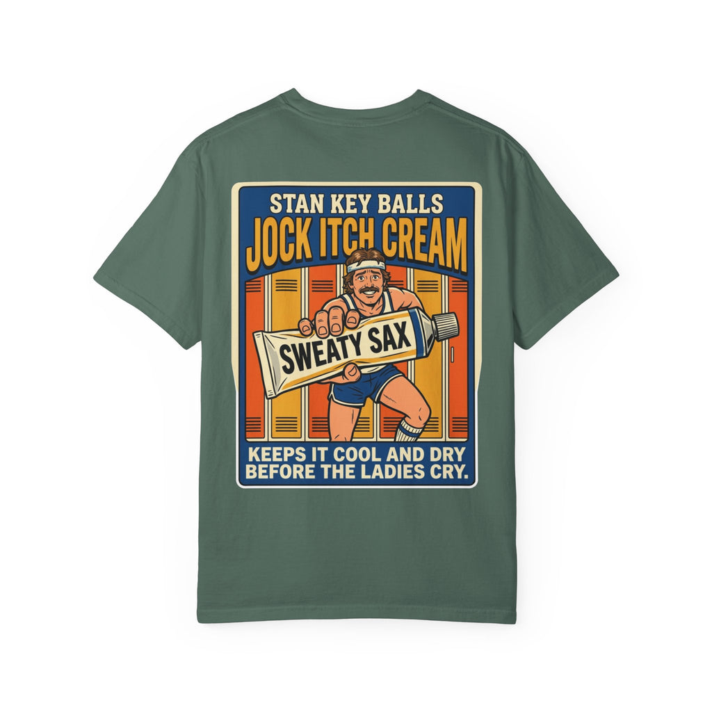 Funny Stan Key Balls Jock Itch Cream Shirt Sarcastic 1970s Retro Adult Humor Gym Gag Tee