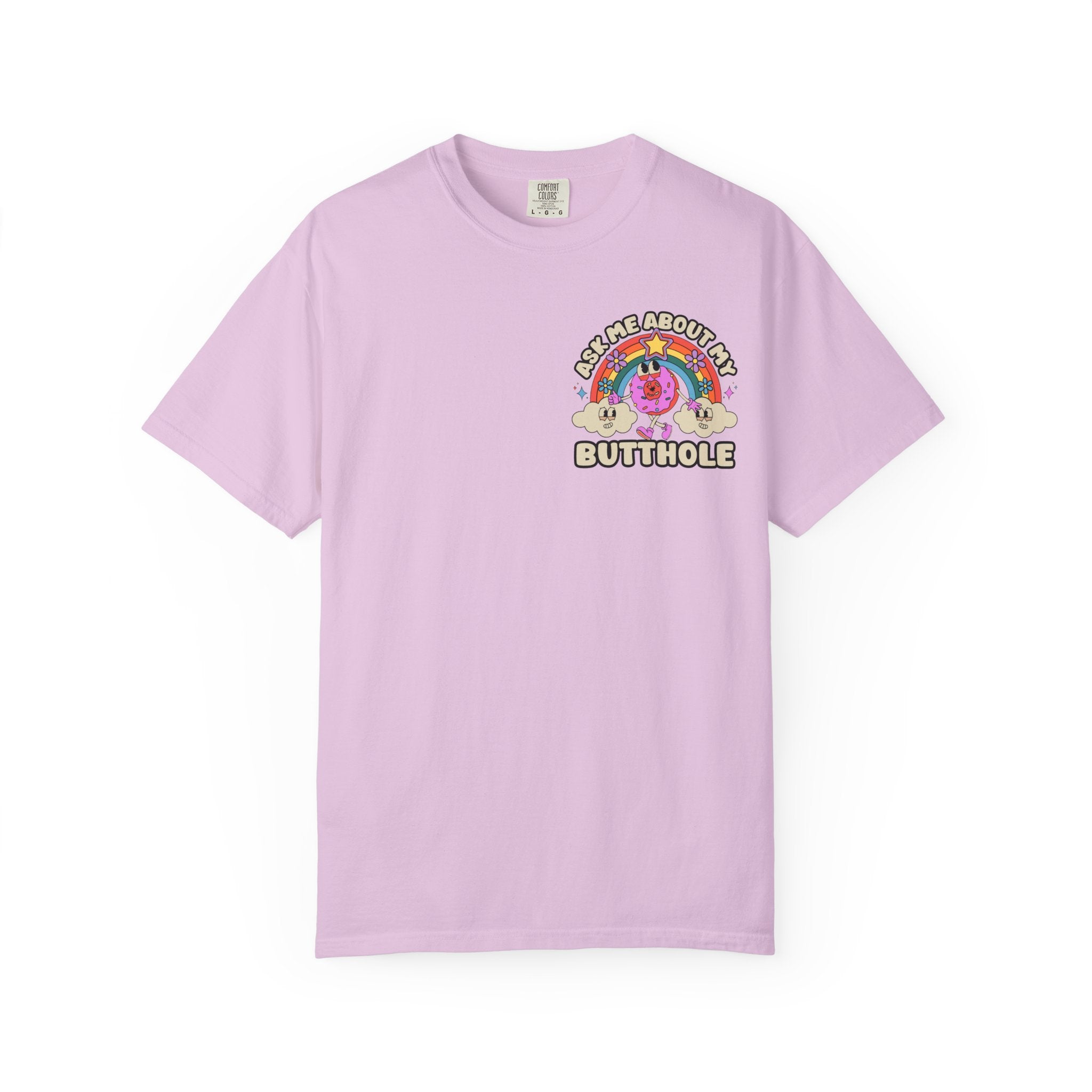 Adult Humor "Ask Me About My Butthole" Double-Sided Retro Tee