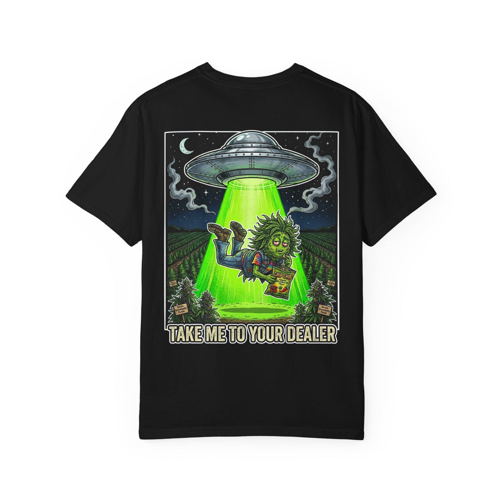Take Me To Your Dealer - Retro Sci-Fi Cannabis Graphic Tee