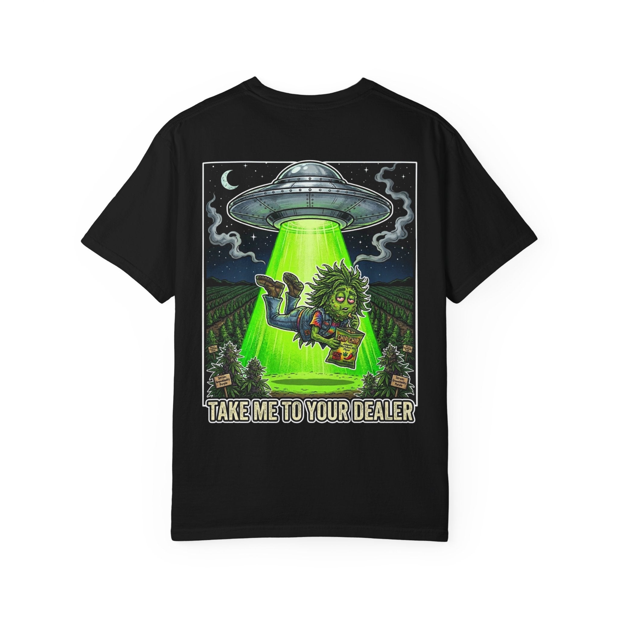 Take Me To Your Dealer - Retro Sci-Fi Cannabis Graphic Tee