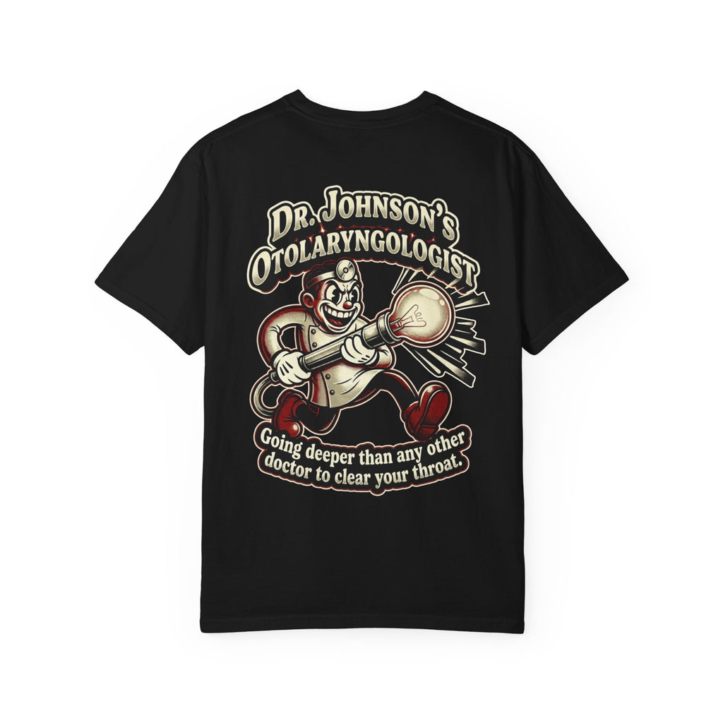DR JOHNSONS OTOLARYNGOLOGIST Vintage Cartoon T-Shirt - 1930s Retro Adult Humor Gag Tee