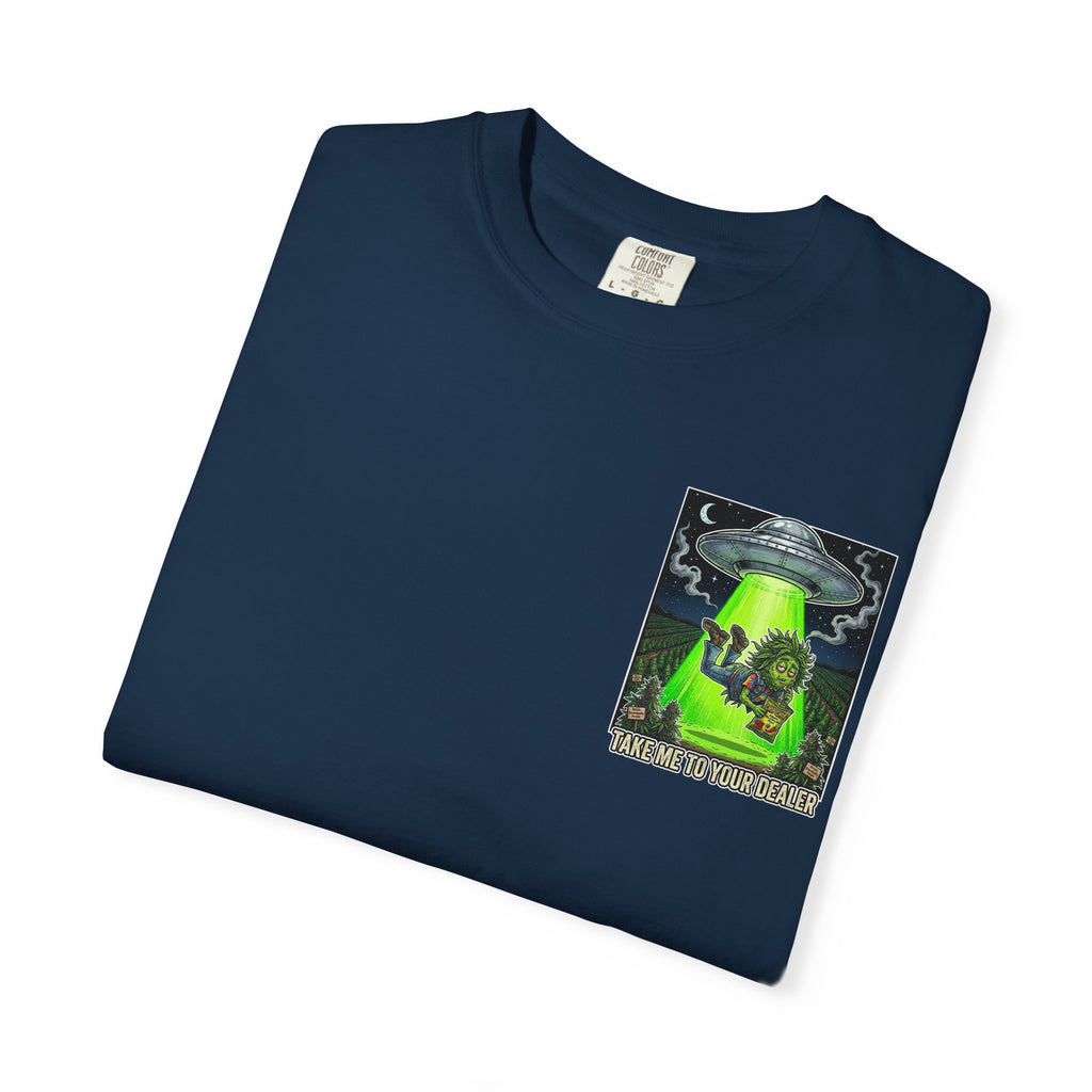Take Me To Your Dealer - Retro Sci-Fi Cannabis Graphic Tee