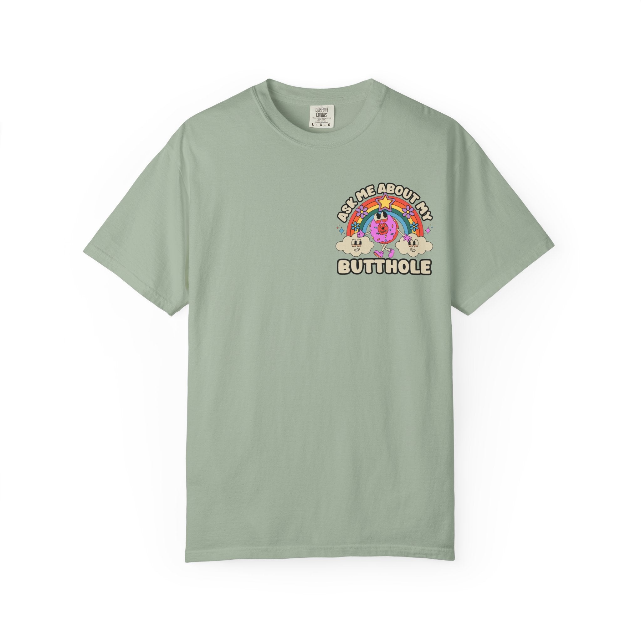 Adult Humor "Ask Me About My Butthole" Double-Sided Retro Tee