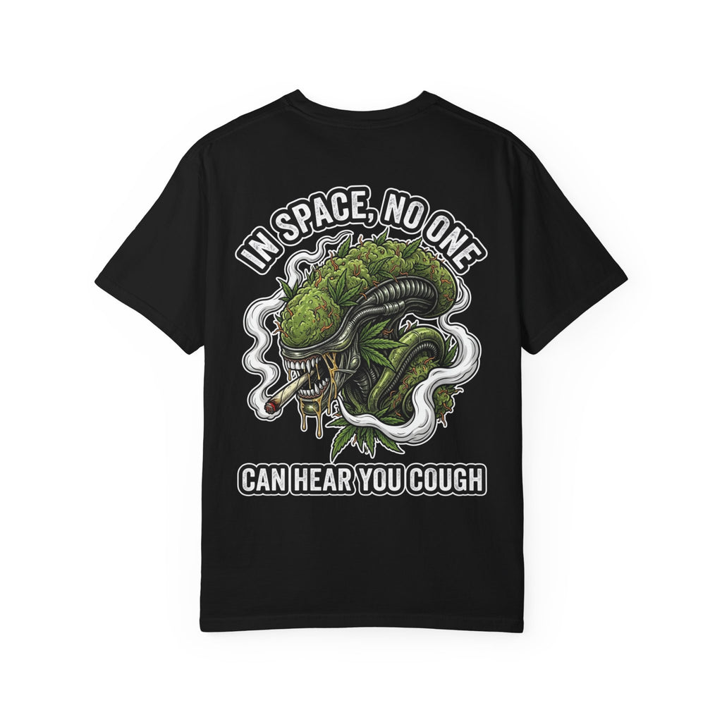 In Space No One Can Hear You Cough Trippy Alien Sci-Fi Parody T-Shirt - Funny 420 Horror Gift Tee