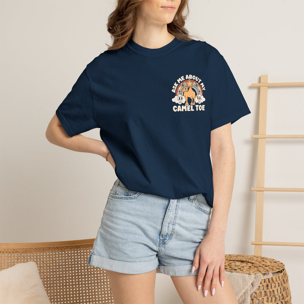 Adult Humor "Ask Me About My Camel Toe" Double-Sided Retro Tee