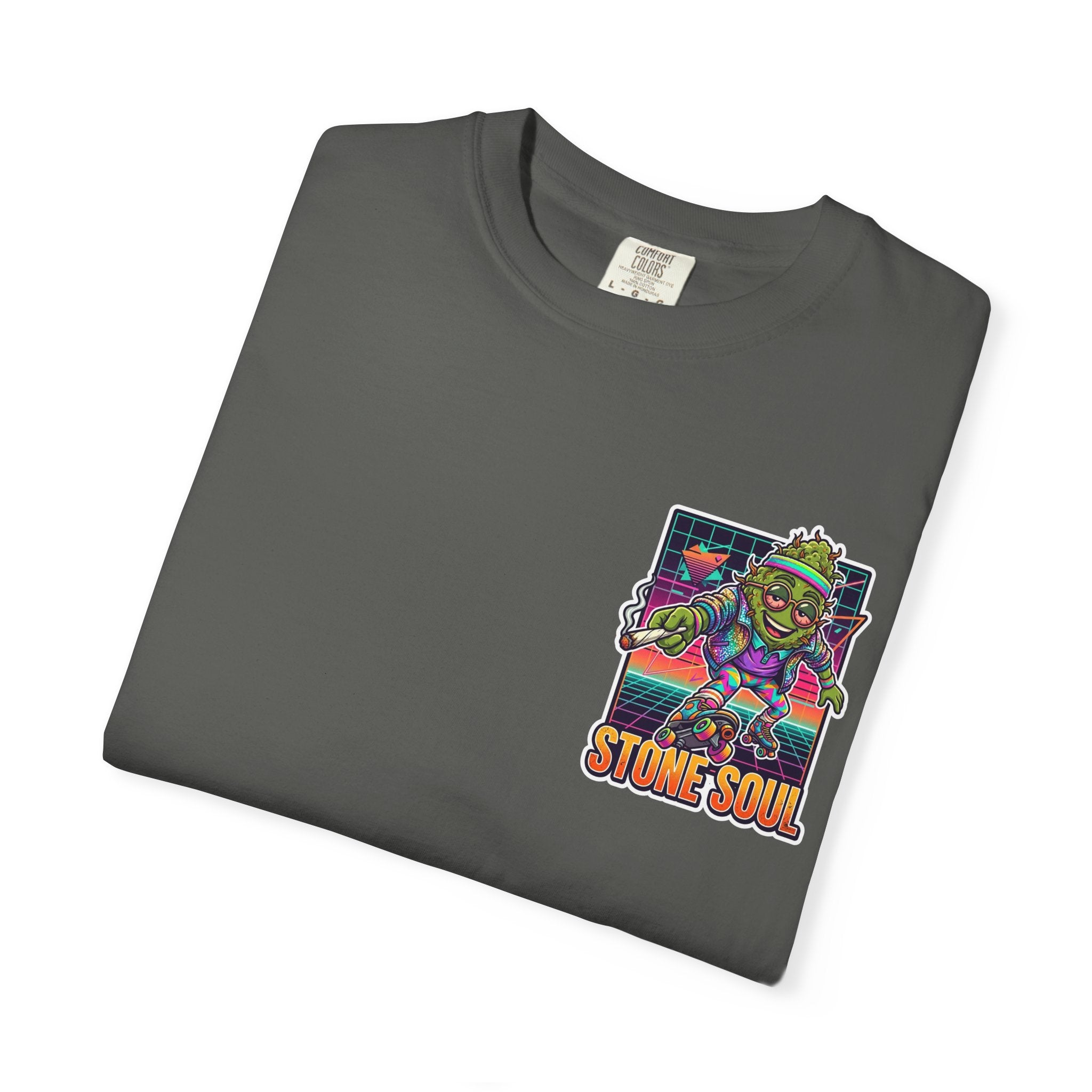 Retro 80s Synthwave Stone Soul Roller Skating Weed Bud Graphic Tee