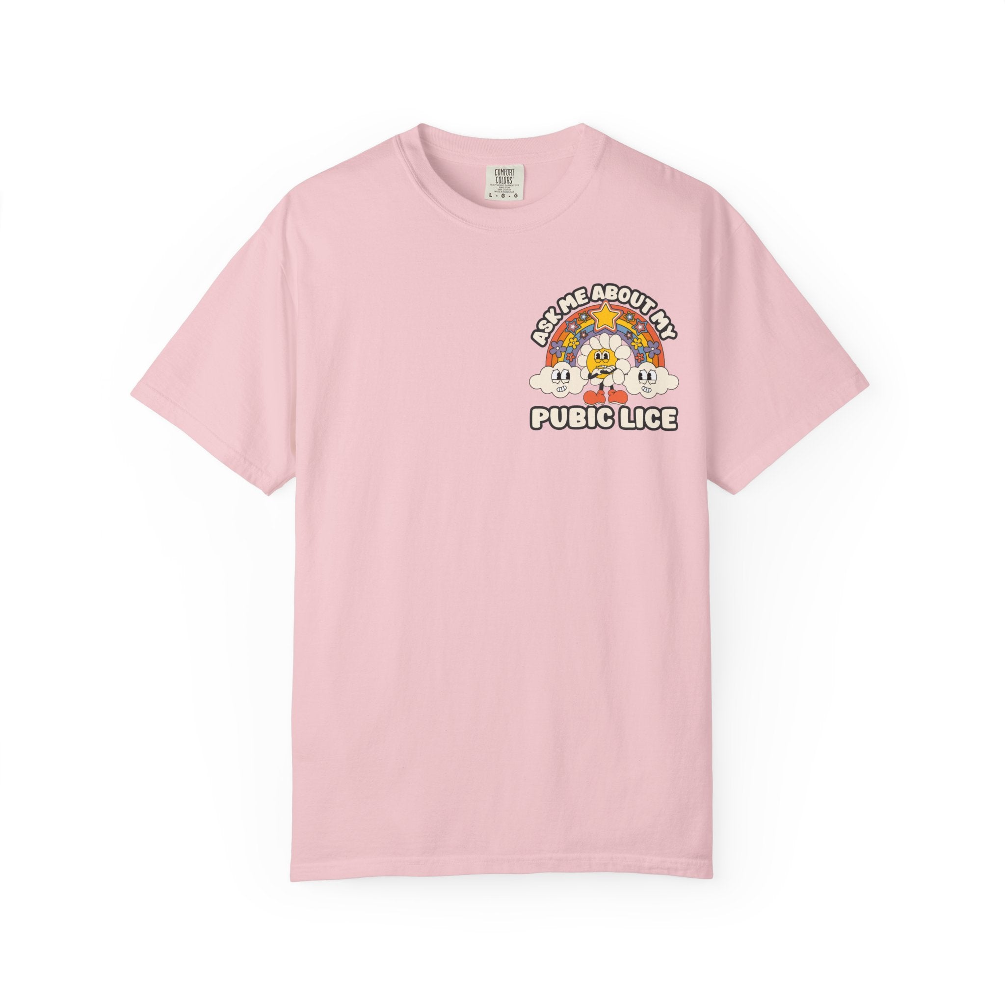 Adult Humor "Ask Me About My Pubic Lice" Double-Sided Retro Tee