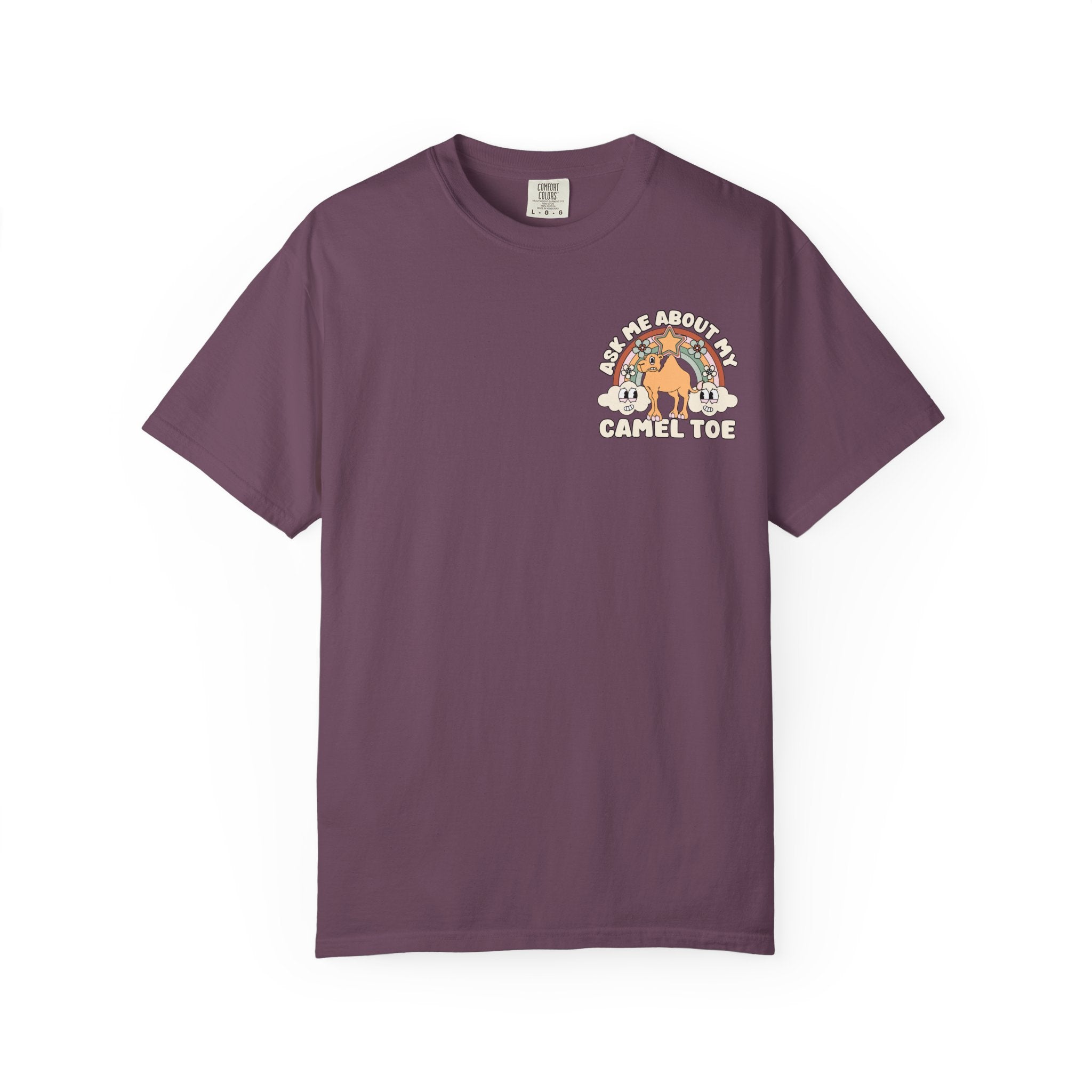 Adult Humor "Ask Me About My Camel Toe" Double-Sided Retro Tee