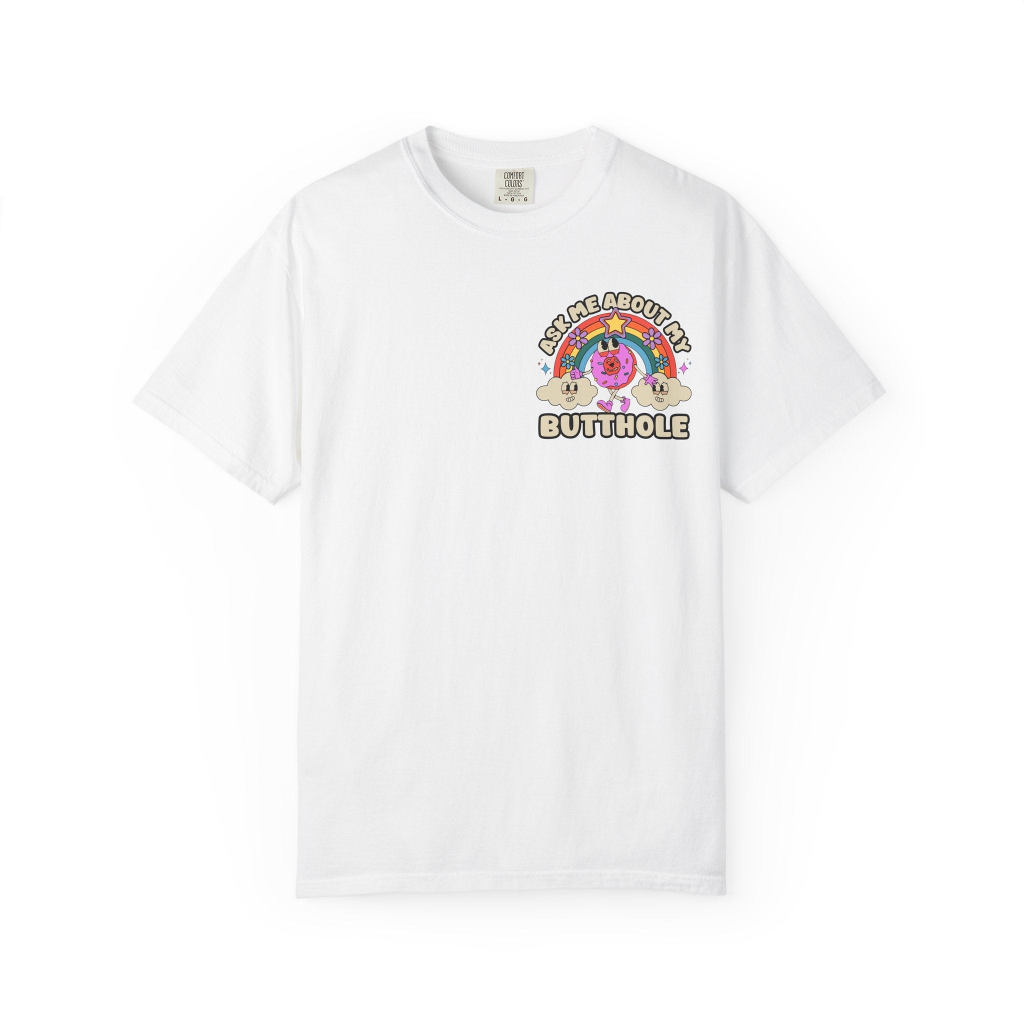 Adult Humor "Ask Me About My Butthole" Double-Sided Retro Tee