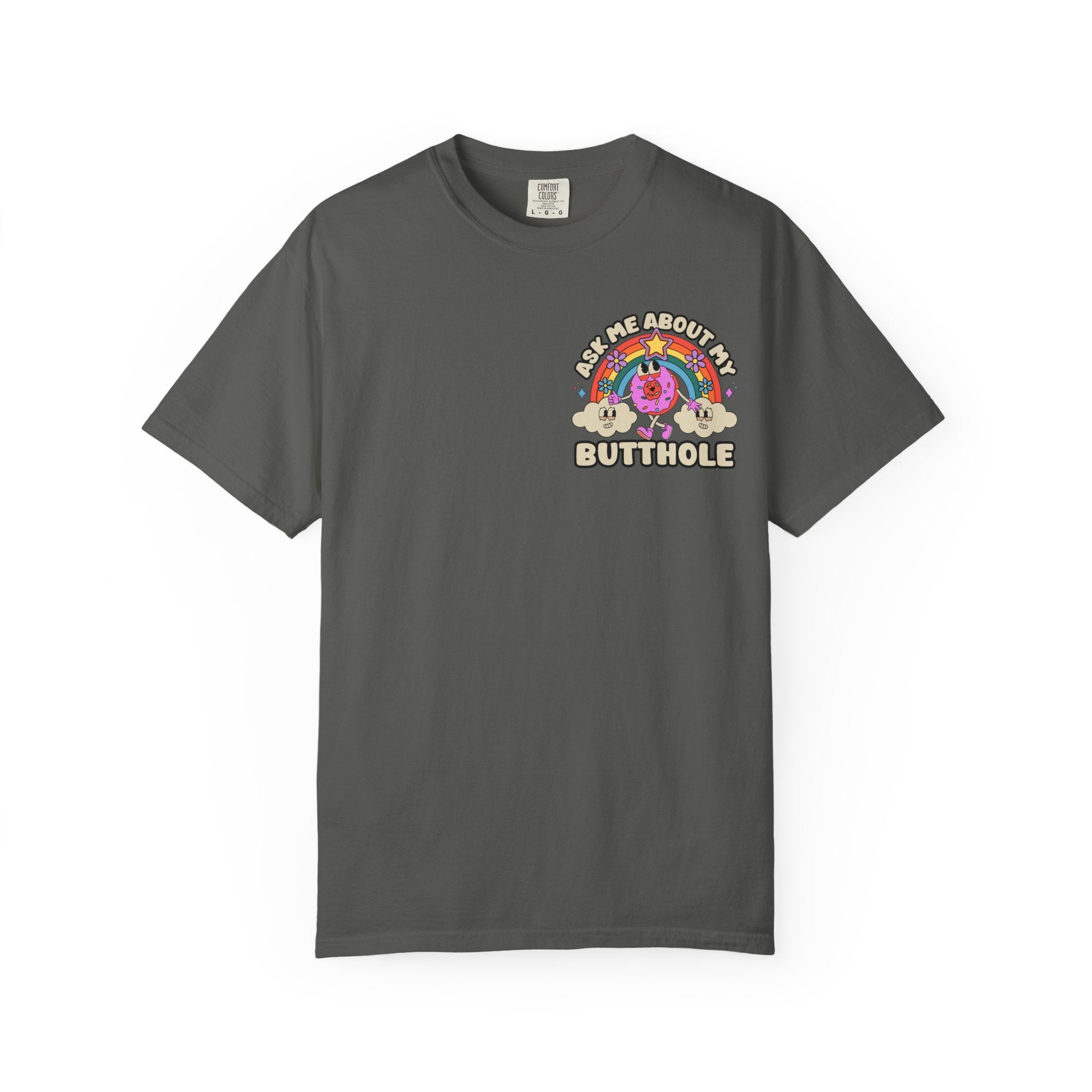 Adult Humor "Ask Me About My Butthole" Double-Sided Retro Tee