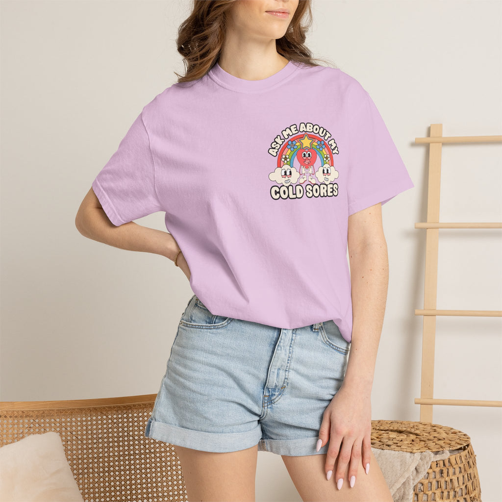 Adult Humor "Ask Me About My Cold Sores" Double-Sided Retro Tee