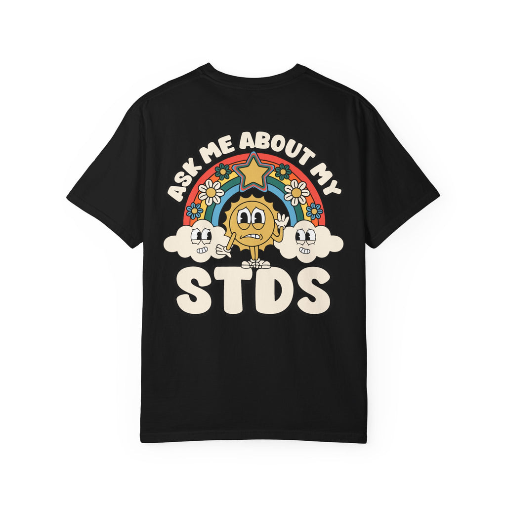 Funny Ask Me About My STDs T-Shirt - Retro Sun Adult Humor Gift Tee