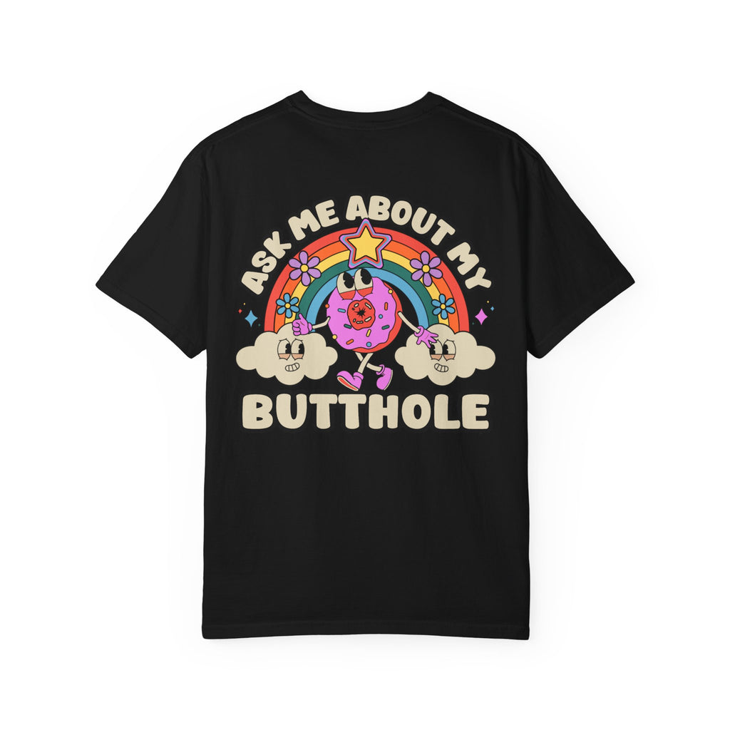 Funny Ask Me About My Butthole T-Shirt - Retro Donut Adult Humor Gift Tee