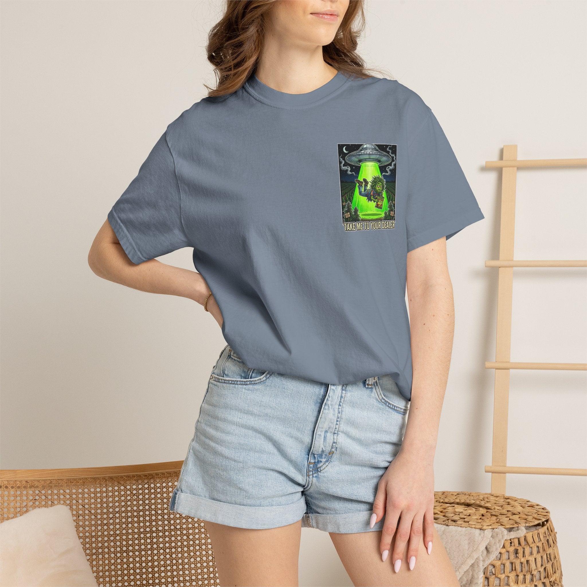Take Me To Your Dealer - Retro Sci-Fi Cannabis Graphic Tee