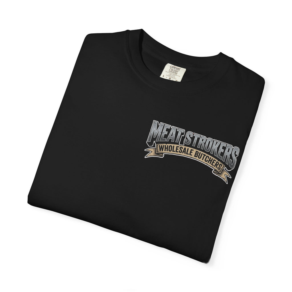 Meat Strokers Wholesale Butchers Graphic T-Shirt - Funny 90s Underground Comic Style Gift
