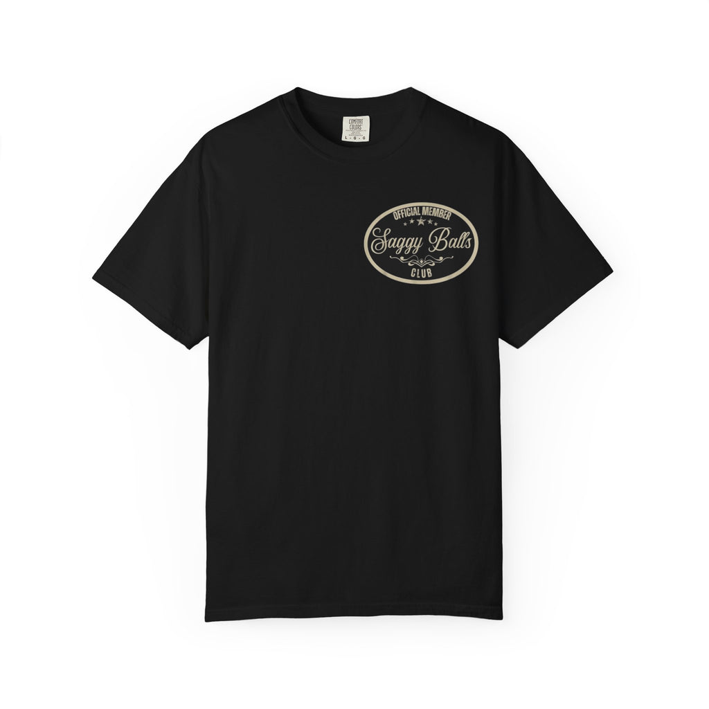 Funny Saggy Balls Club T-Shirt - Retro Bicker Parody Adult Humor Gift Tee