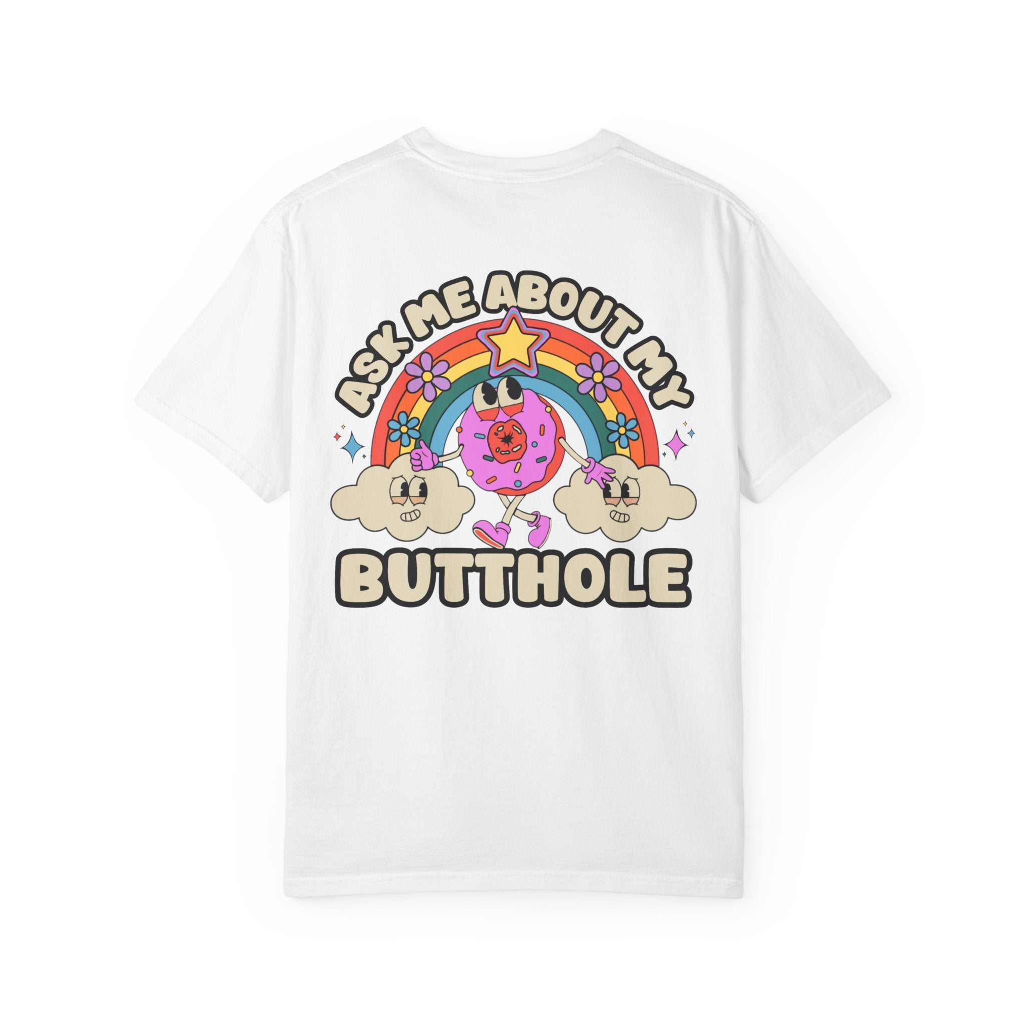 Adult Humor "Ask Me About My Butthole" Double-Sided Retro Tee