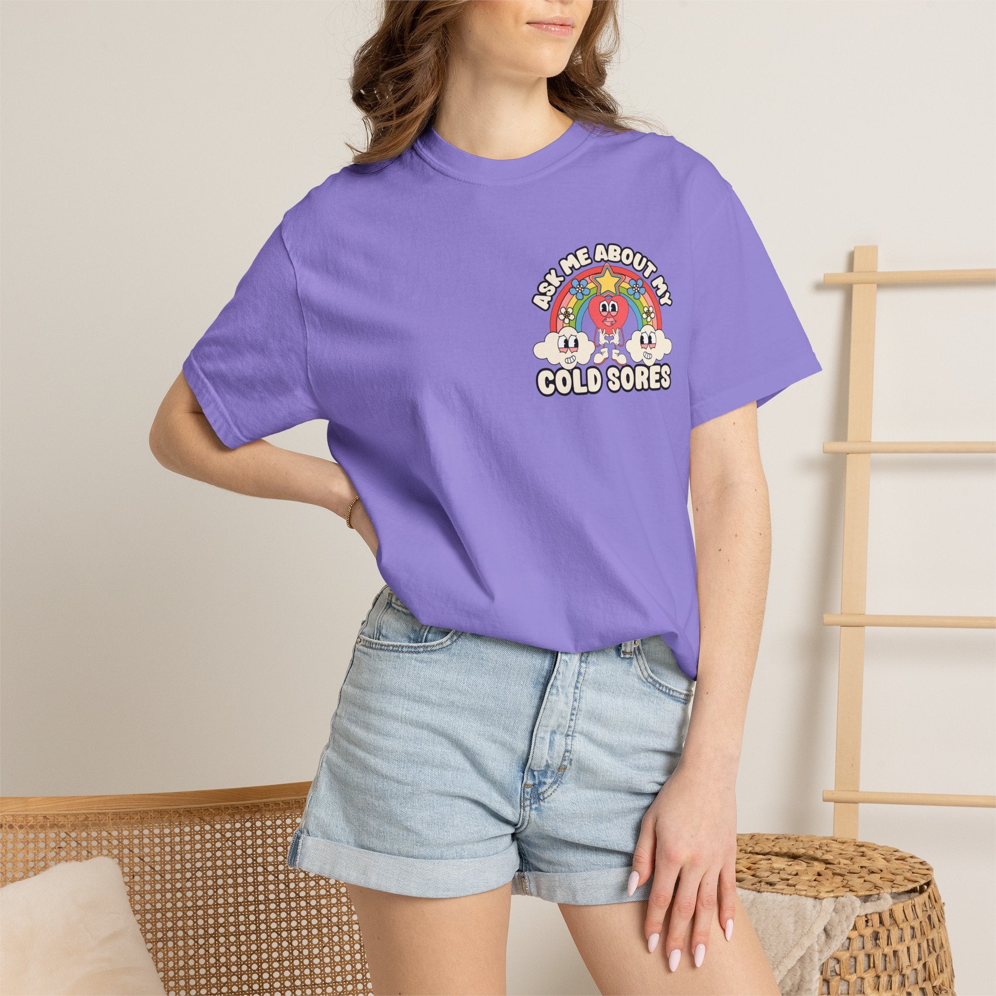 Adult Humor "Ask Me About My Cold Sores" Double-Sided Retro Tee