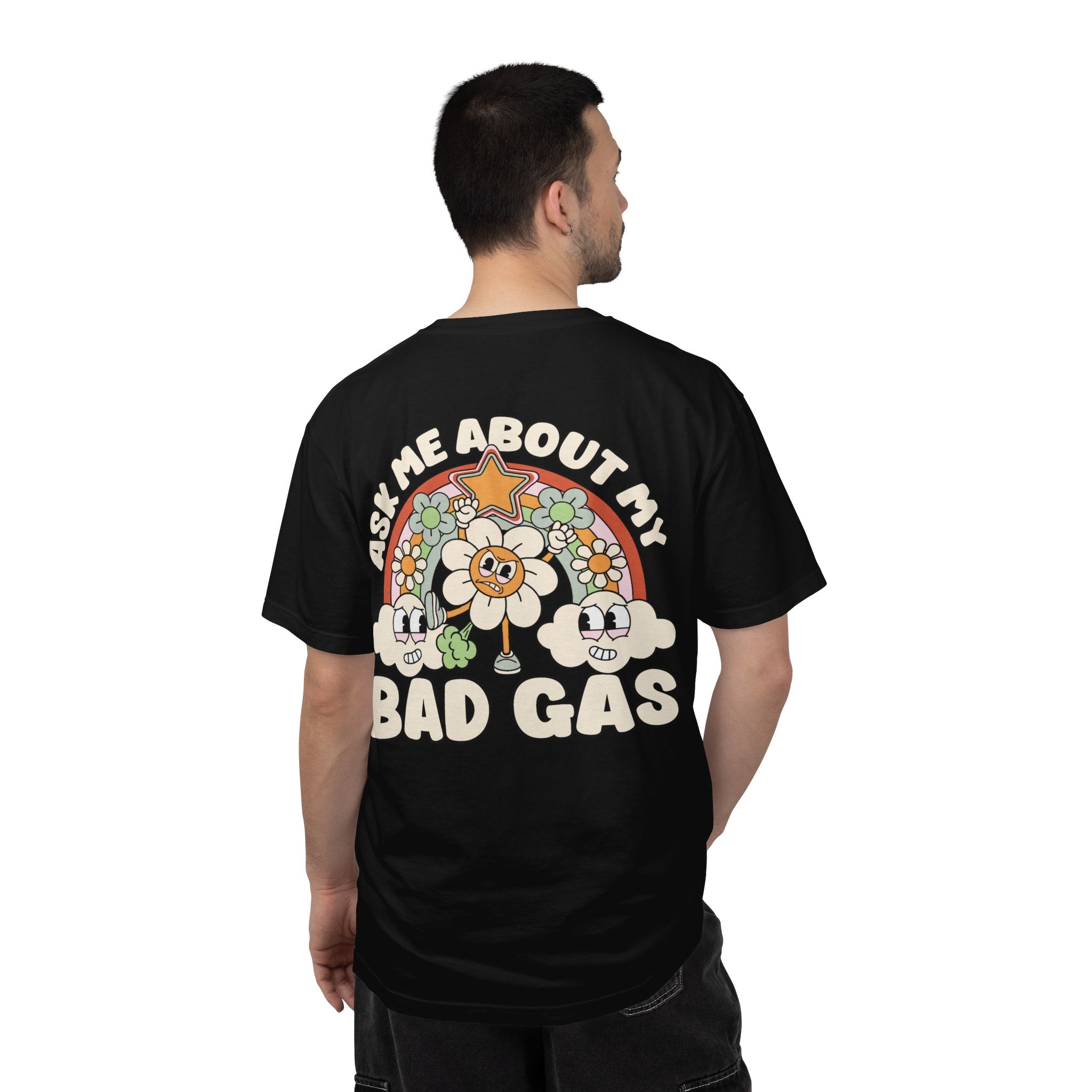 Adult Humor "Ask Me About My Bad Gas" Double-Sided Retro Tee