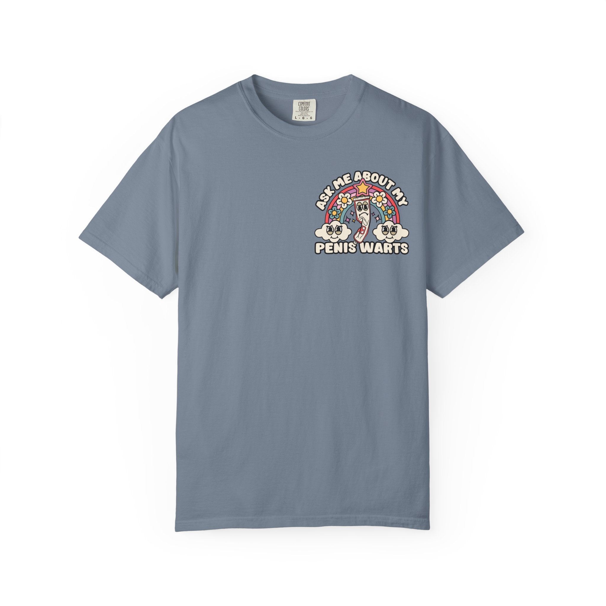Adult Humor "Ask Me About My Penis Warts" Double-Sided Retro Tee