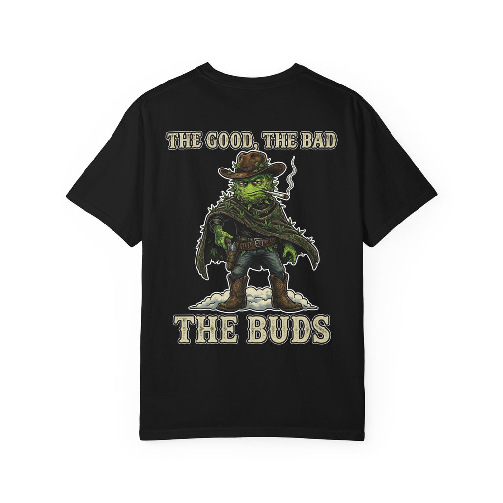 The Good, The Bad, The Buds - Retro Western Satire Cannabis T-Shirt