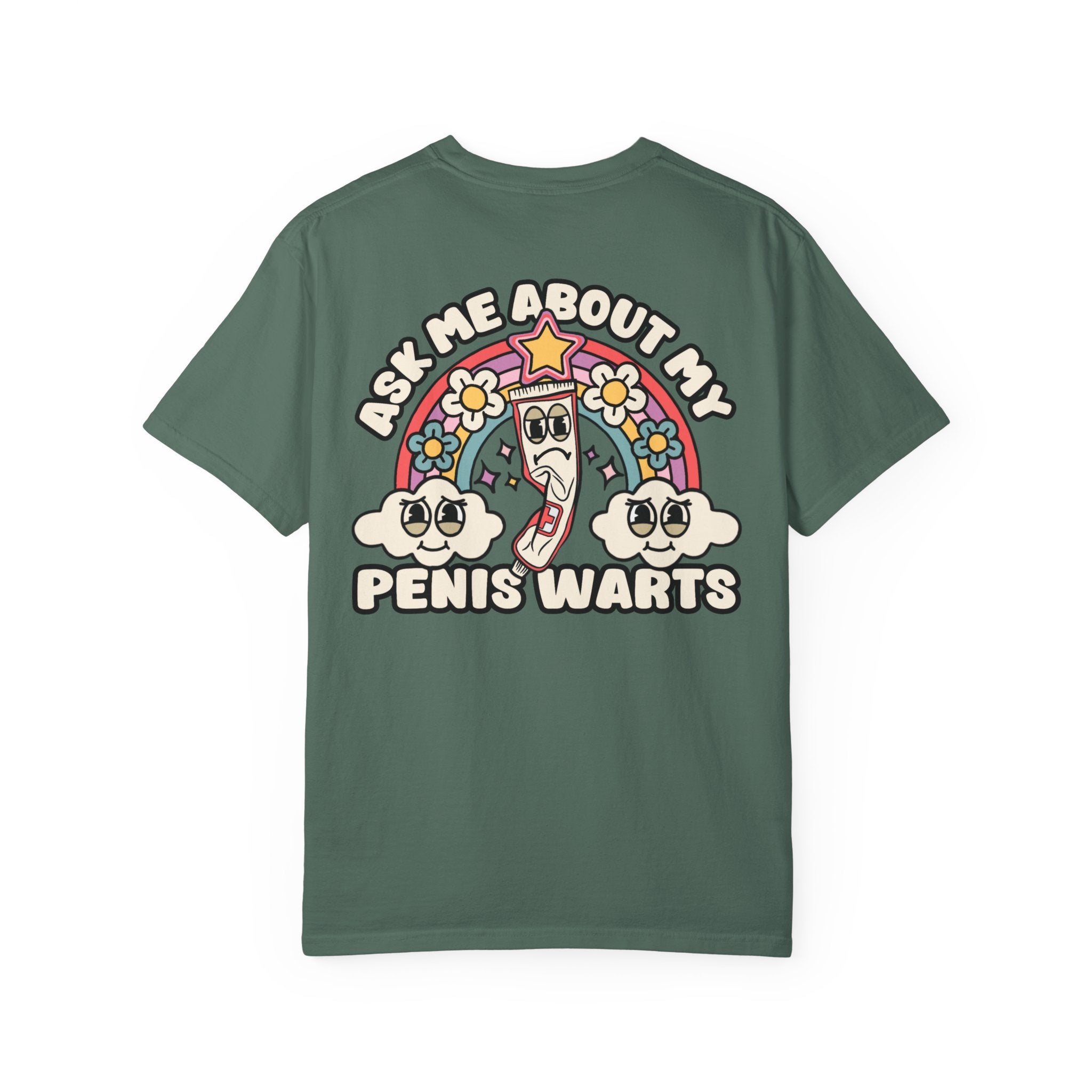 Adult Humor "Ask Me About My Penis Warts" Double-Sided Retro Tee