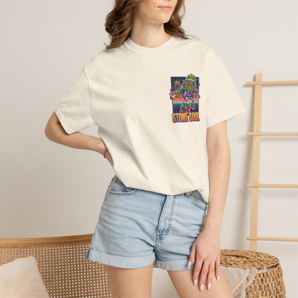 Retro 80s Synthwave Stone Soul Roller Skating Weed Bud Graphic Tee